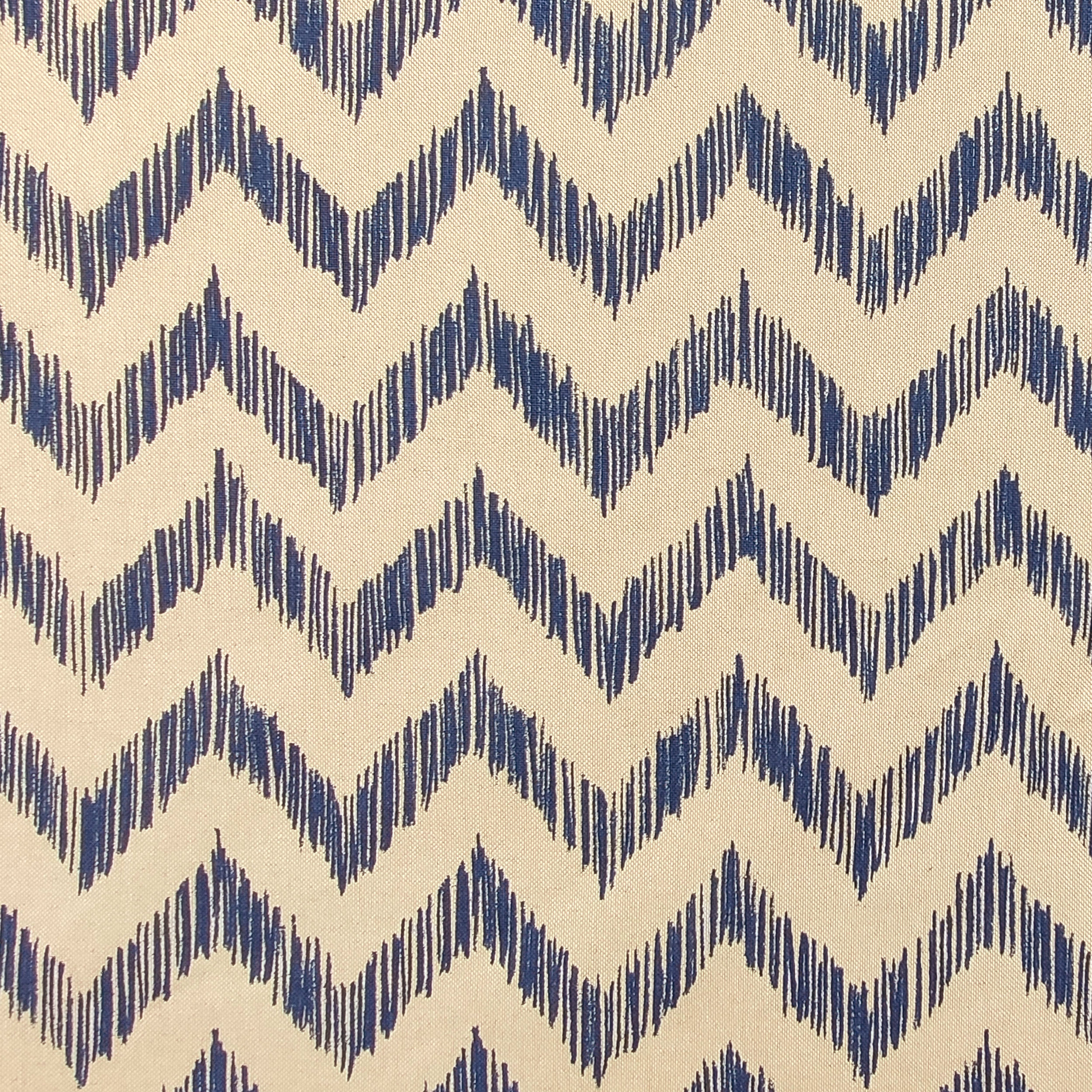 Tessuto Panama Misto Cotone Zig Zag Linee Blu