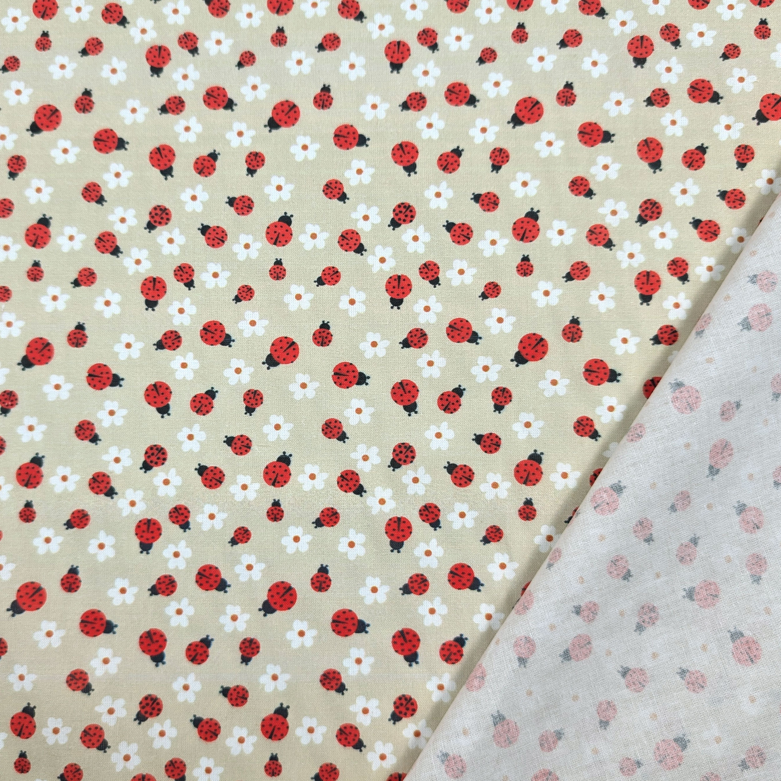Ritaglio Cotone Percalle Coccinelle e Fiorellini 50x150 cm Image