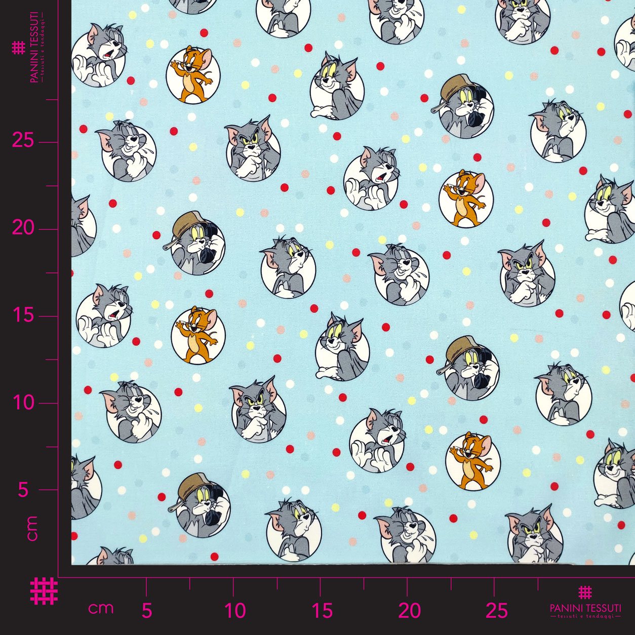 stoffa-cotone-tom-e-jerry-pois-colorati