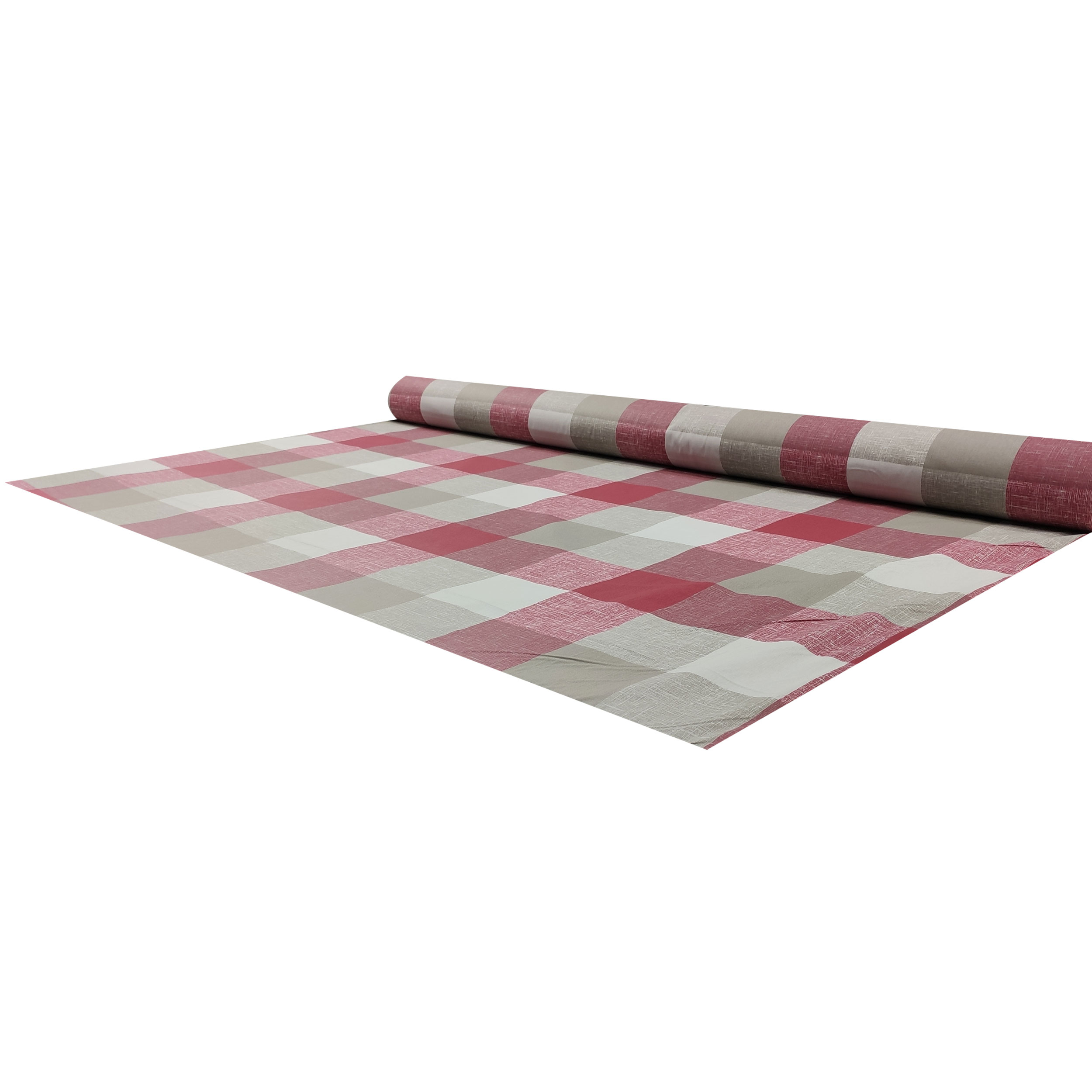 Tessuto Cotone Quadri Rossi e Beige