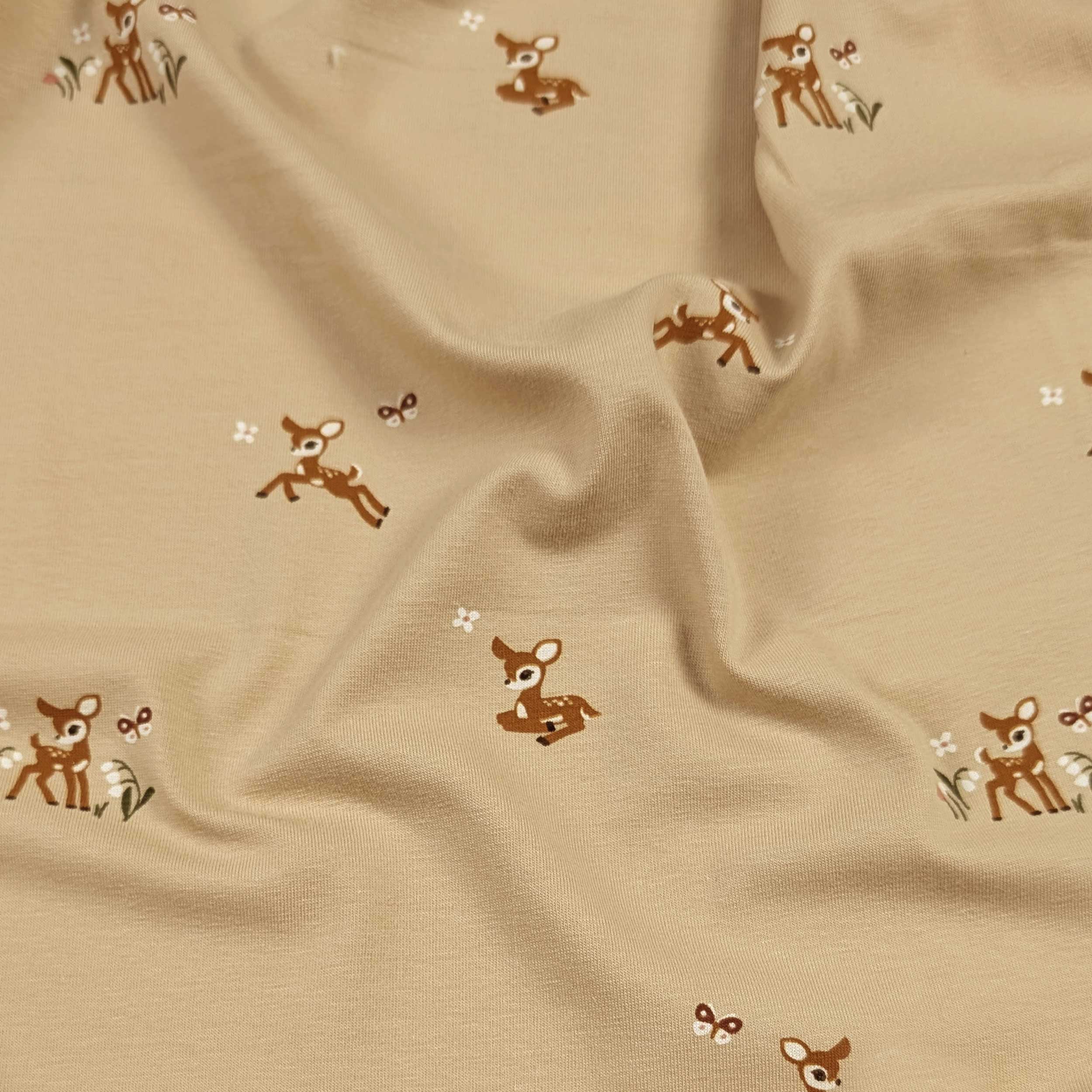 Jersey Cotone Sfondo Beige con Cerbiatti  Image