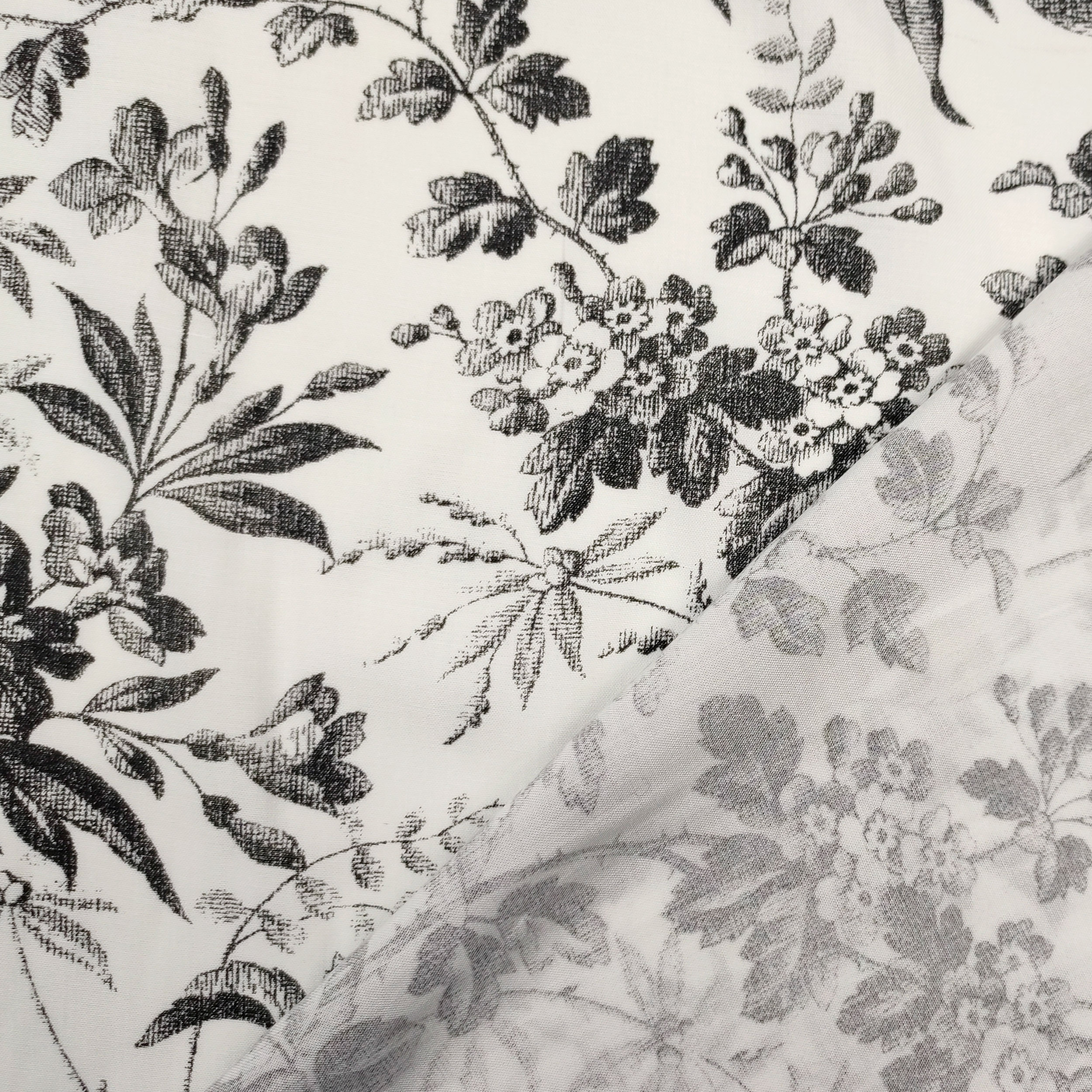 Tessuto Cotone Fiori e Farfalle Bianco e Nero Image