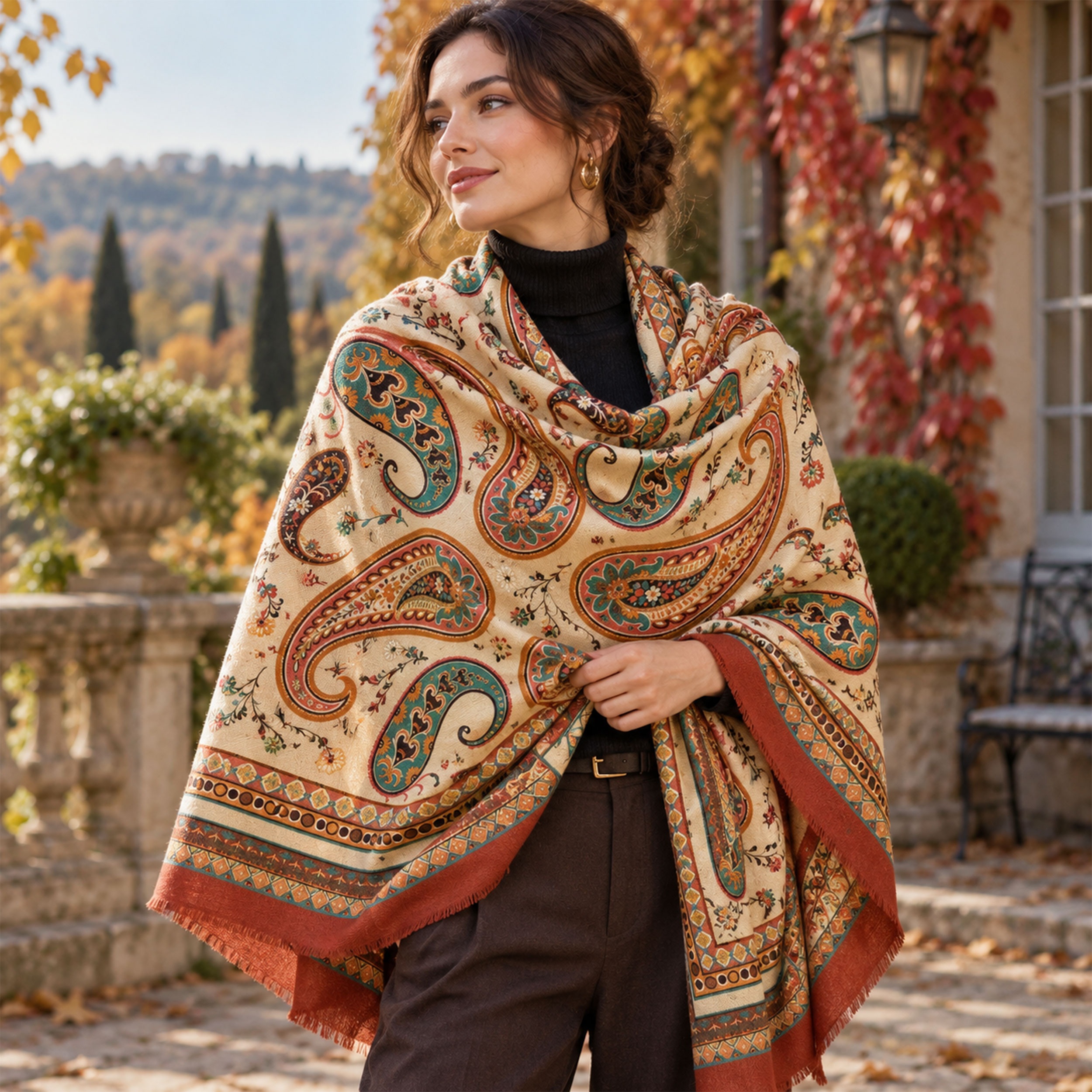 Pannello Lana e Seta Paisley Ornamentale 140x140 cm Image