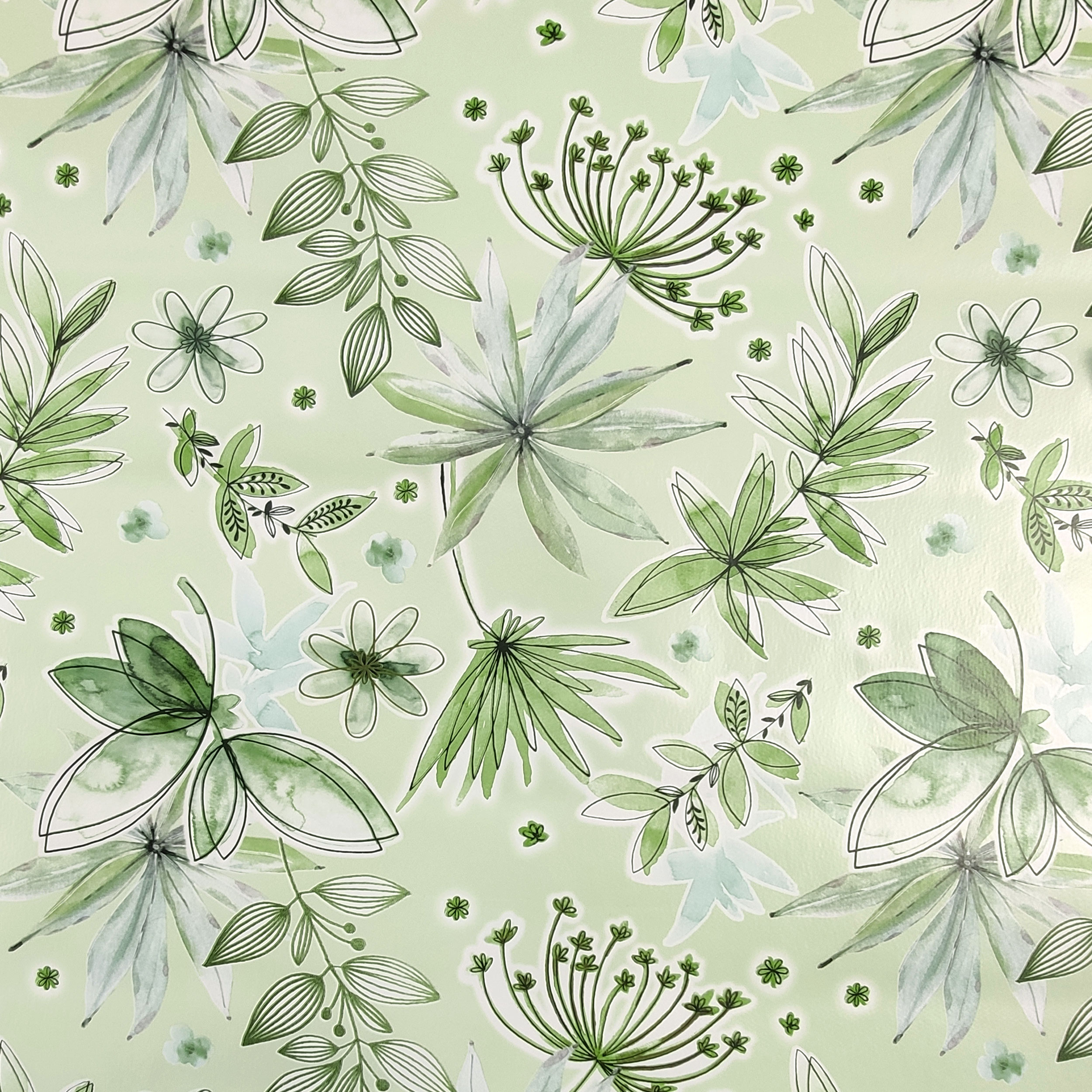 Tessuto per Tovaglia Plastificata Fiori Toni del Verde