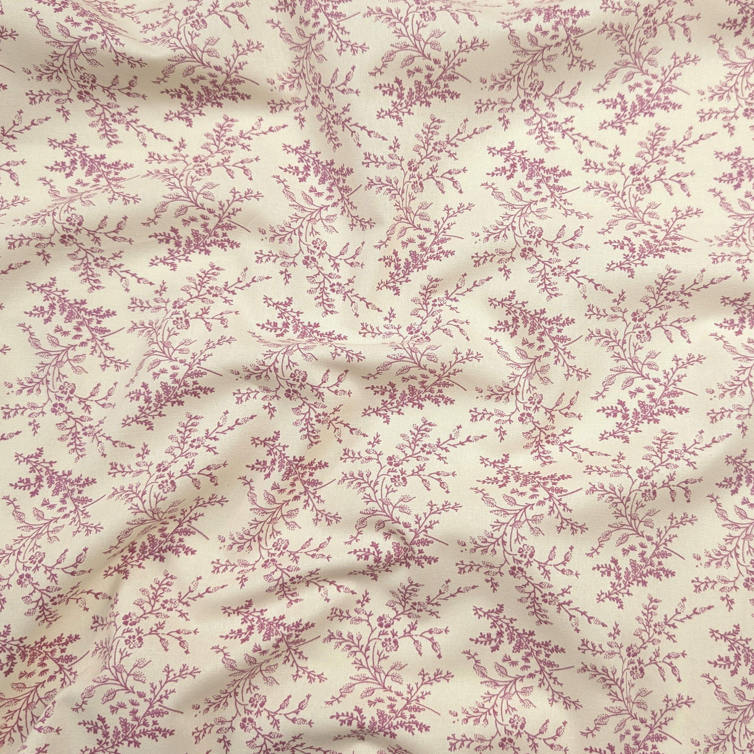 Popeline Cotone Stampa Vintage Rami e Fiori Rosa Image