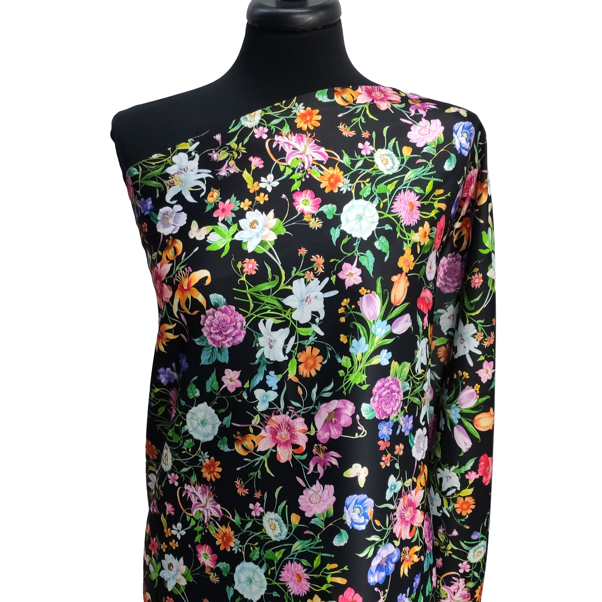 Rasetto Elasticizzato Setato Moda Nero con Fiori