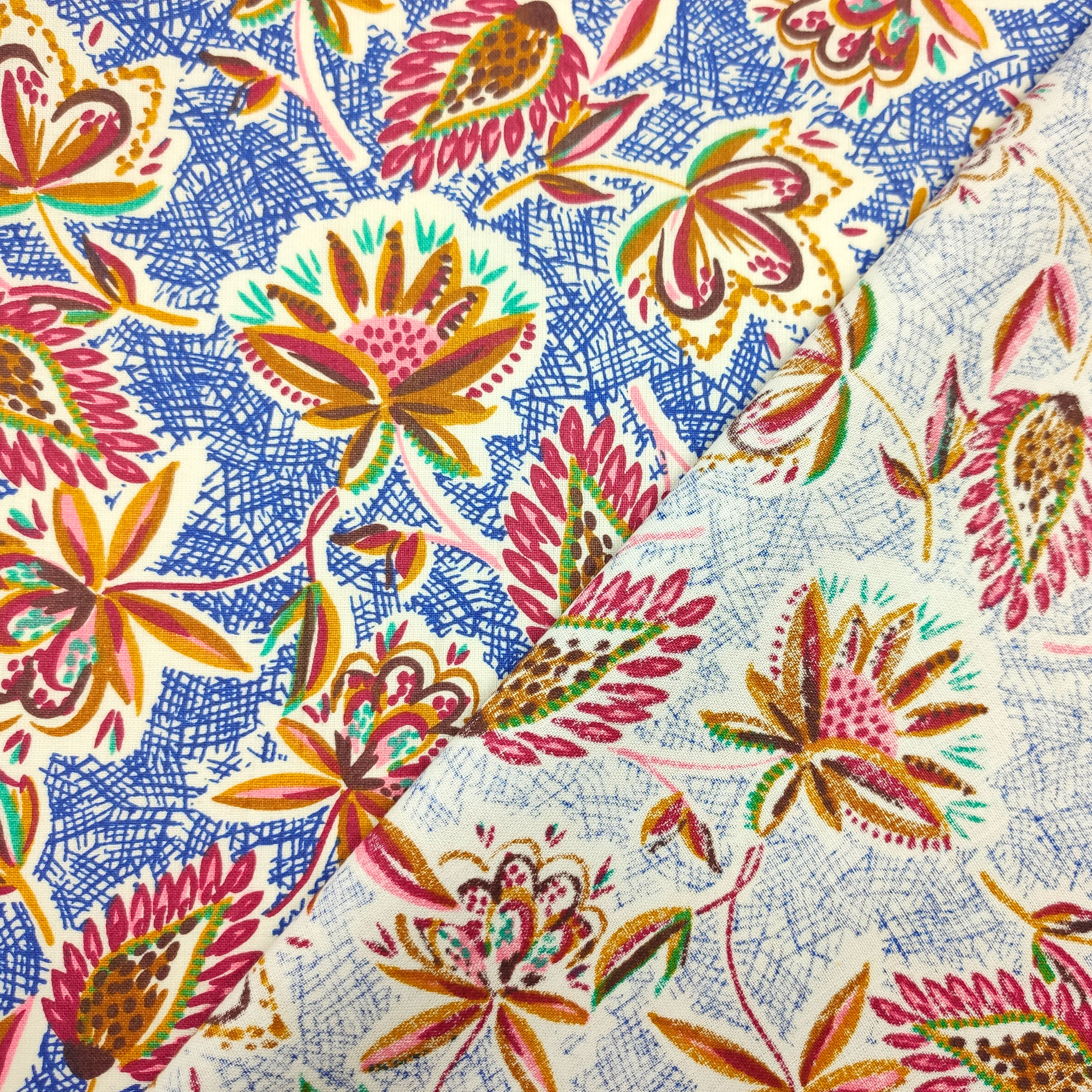 stoffa cotone fiori astratti multicolor