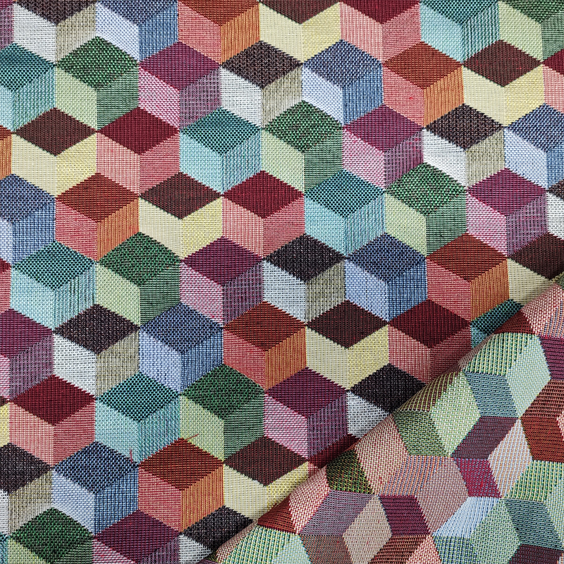 Ritaglio Tessuto Gobelin Cubi Tridimensionali 50x140 cm Image