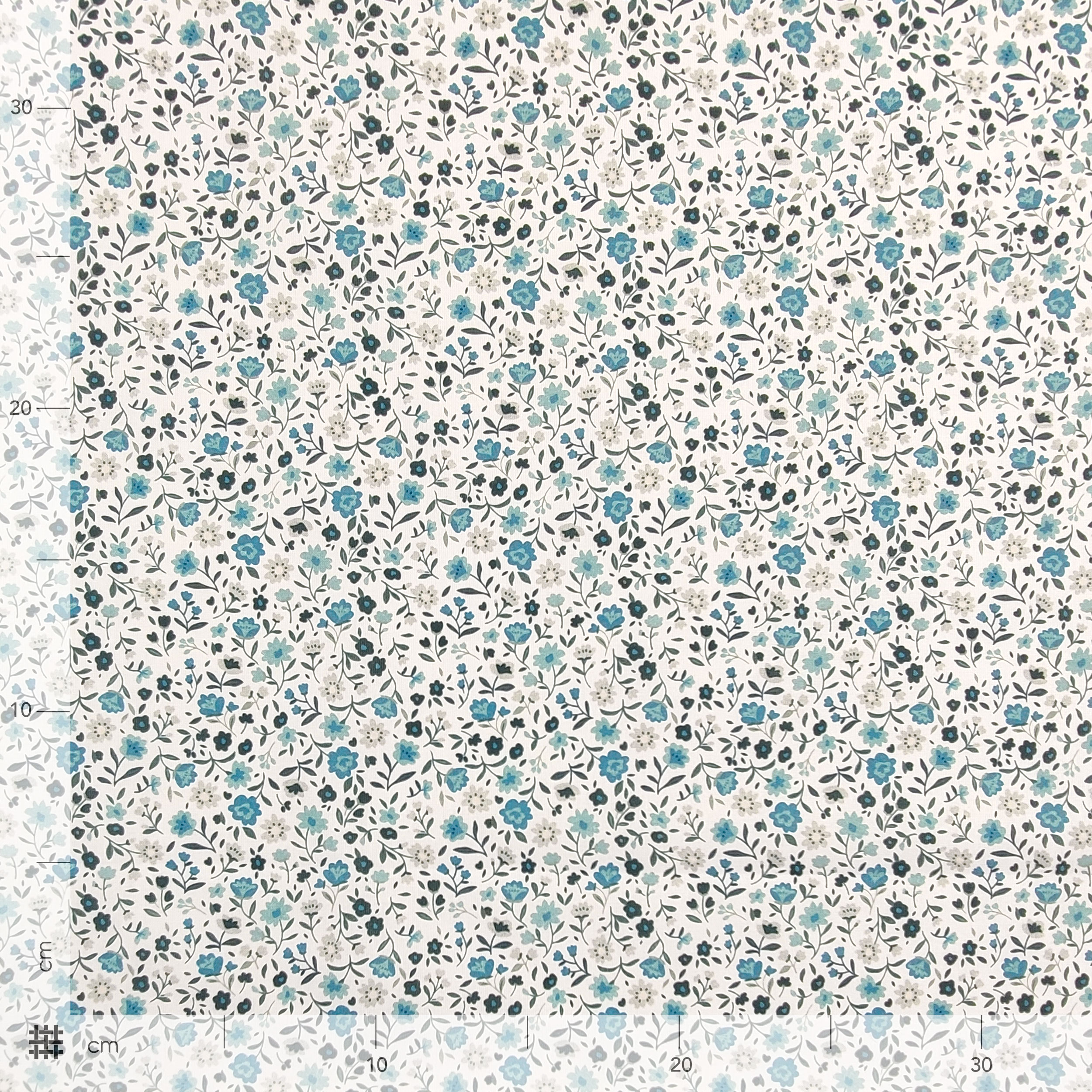 Tessuto Cotone Fiorellini Petrolio