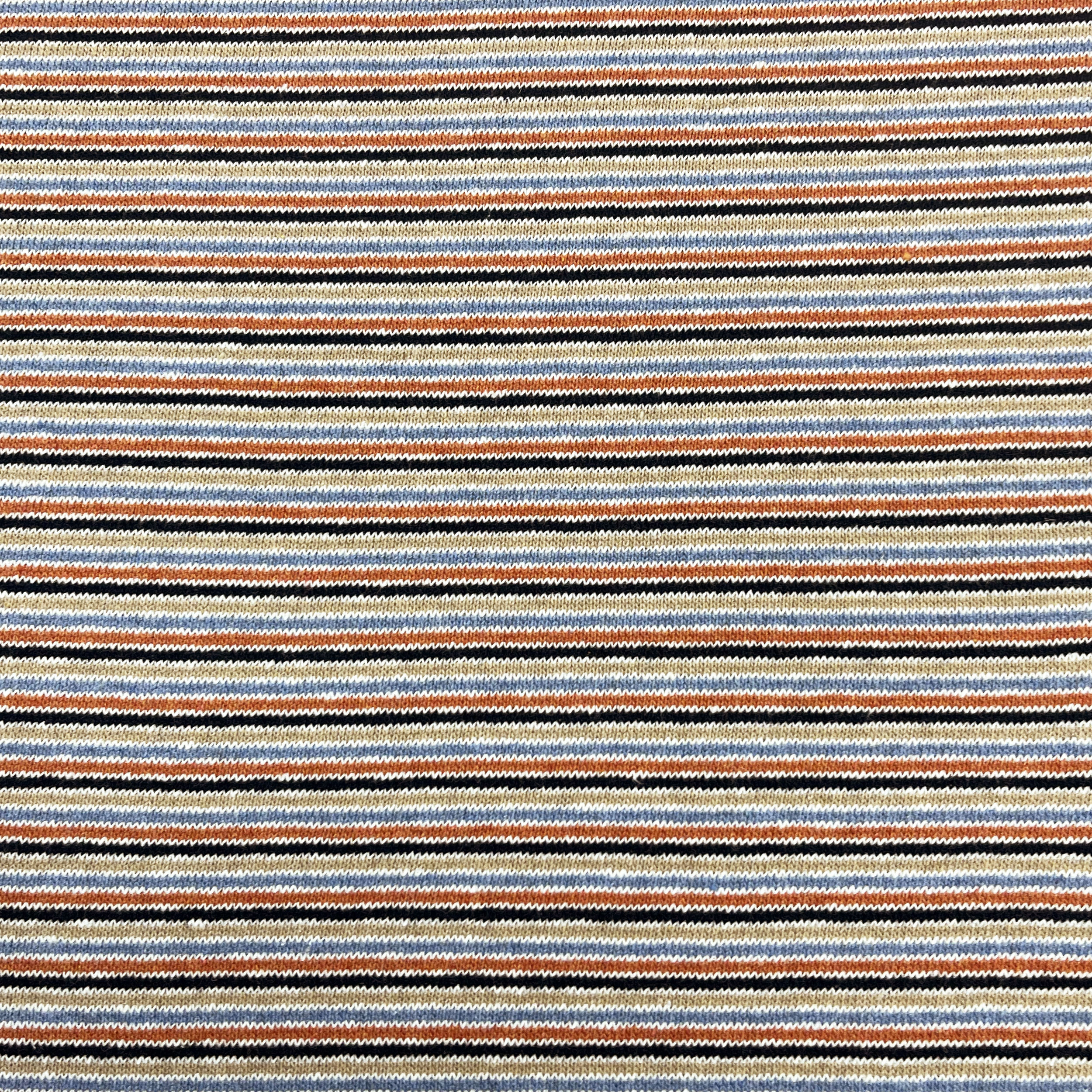Tessuto cotone maglia righe blu arancio beige