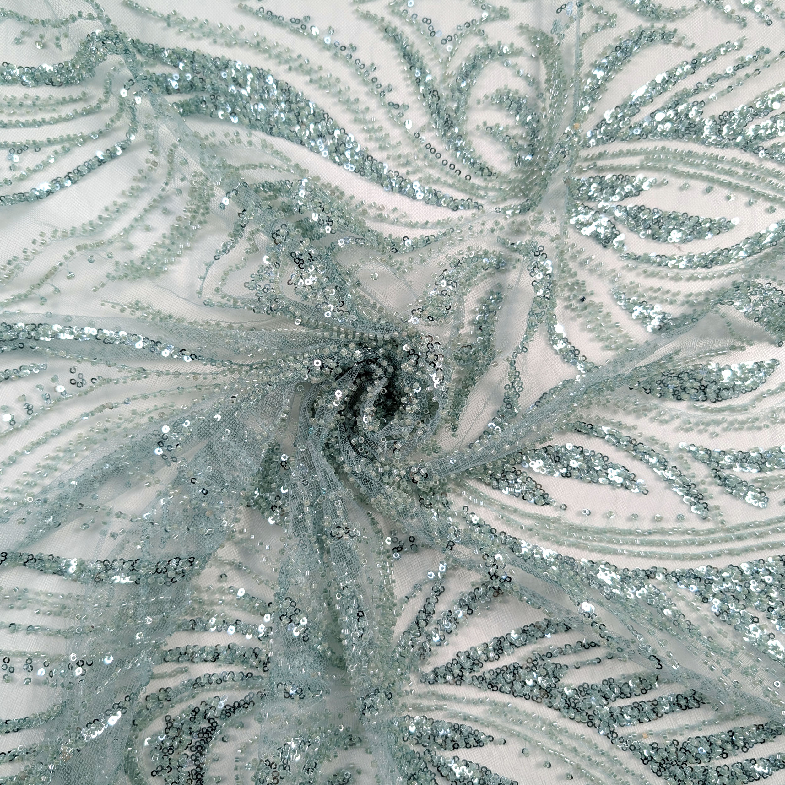 Tessuto Paillettes Ricamo Menta Image