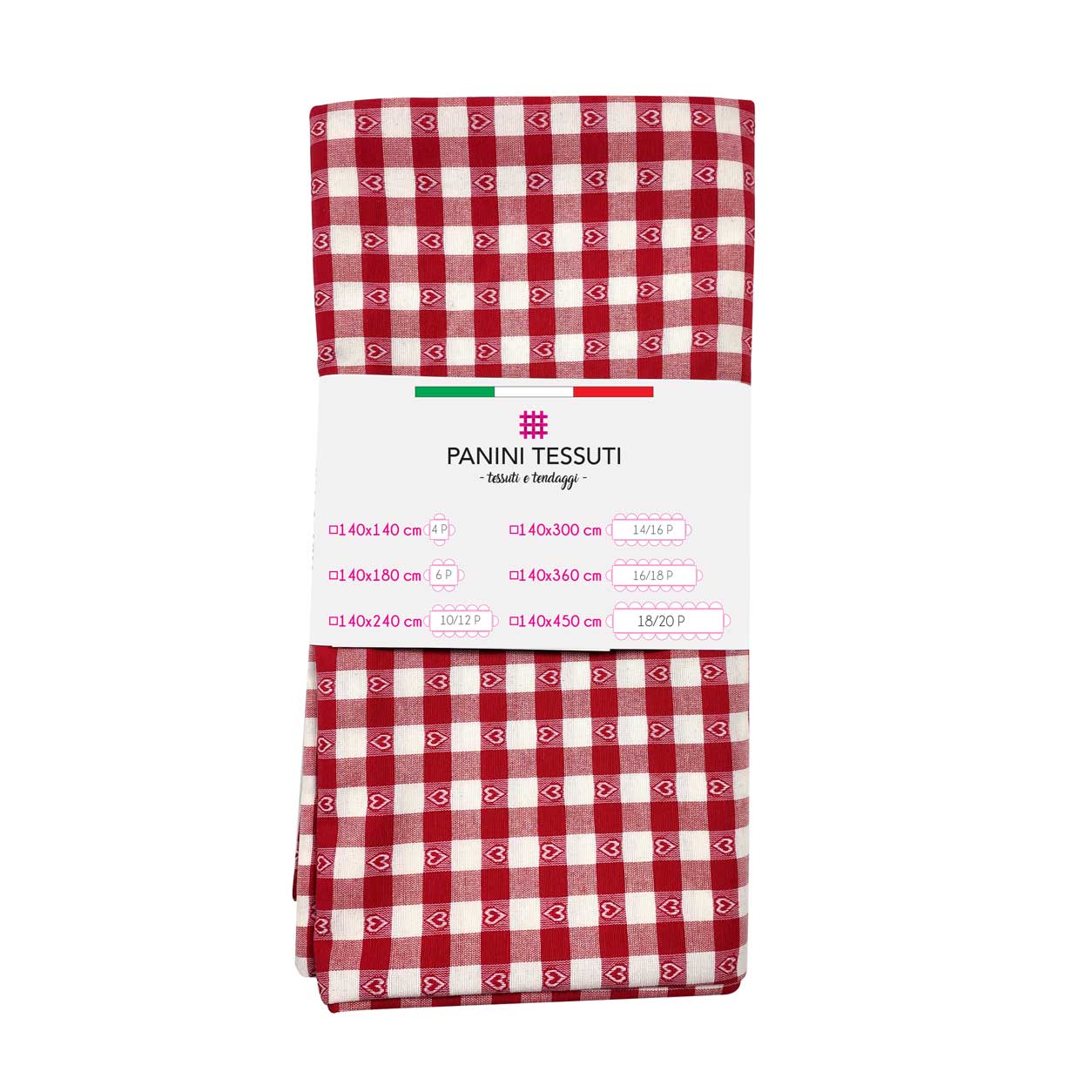Tovaglia Confezionata Panini Tessuti Cuori e Quadri Bordeaux