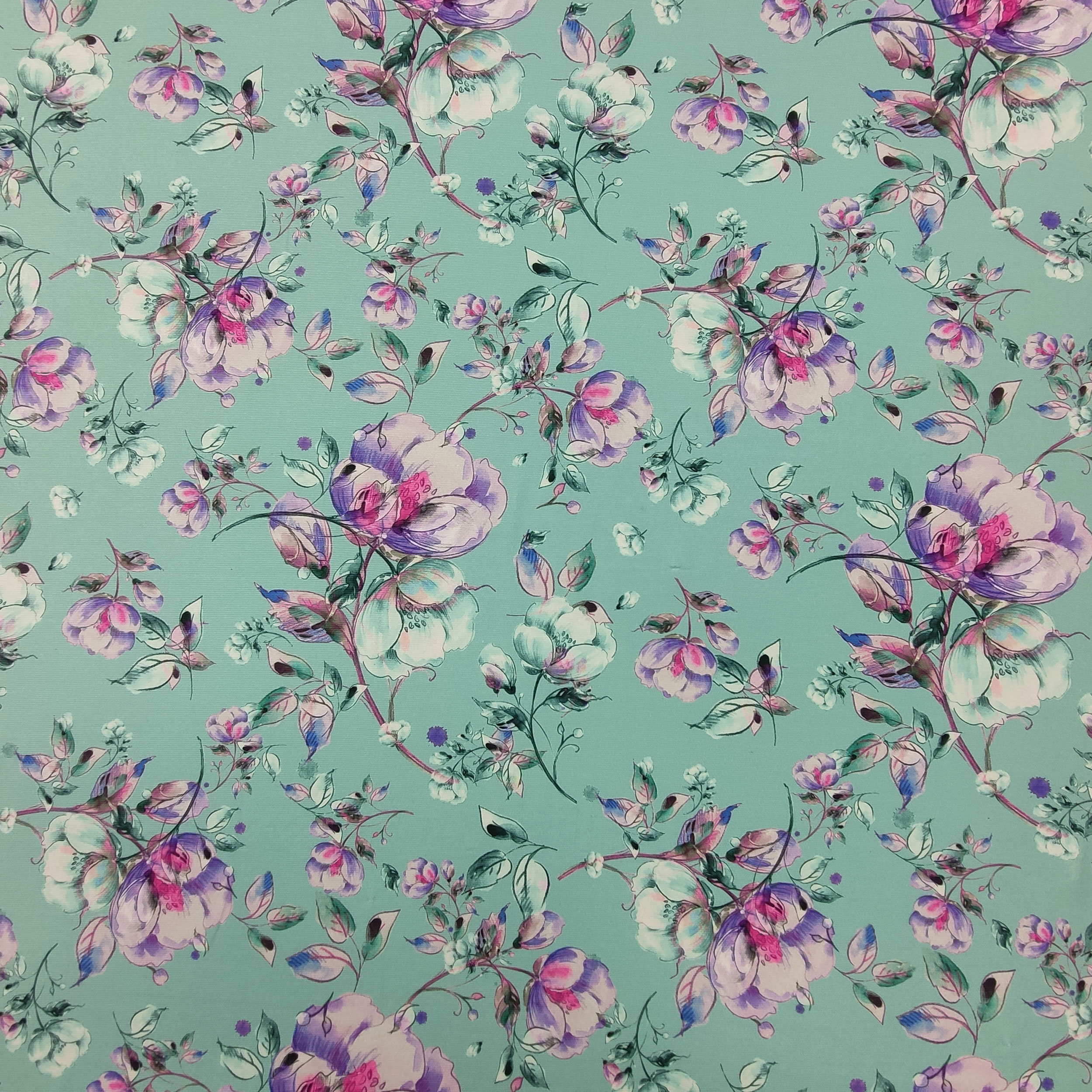 Maglina Misto Viscosa Fiori Sfondo Tiffany