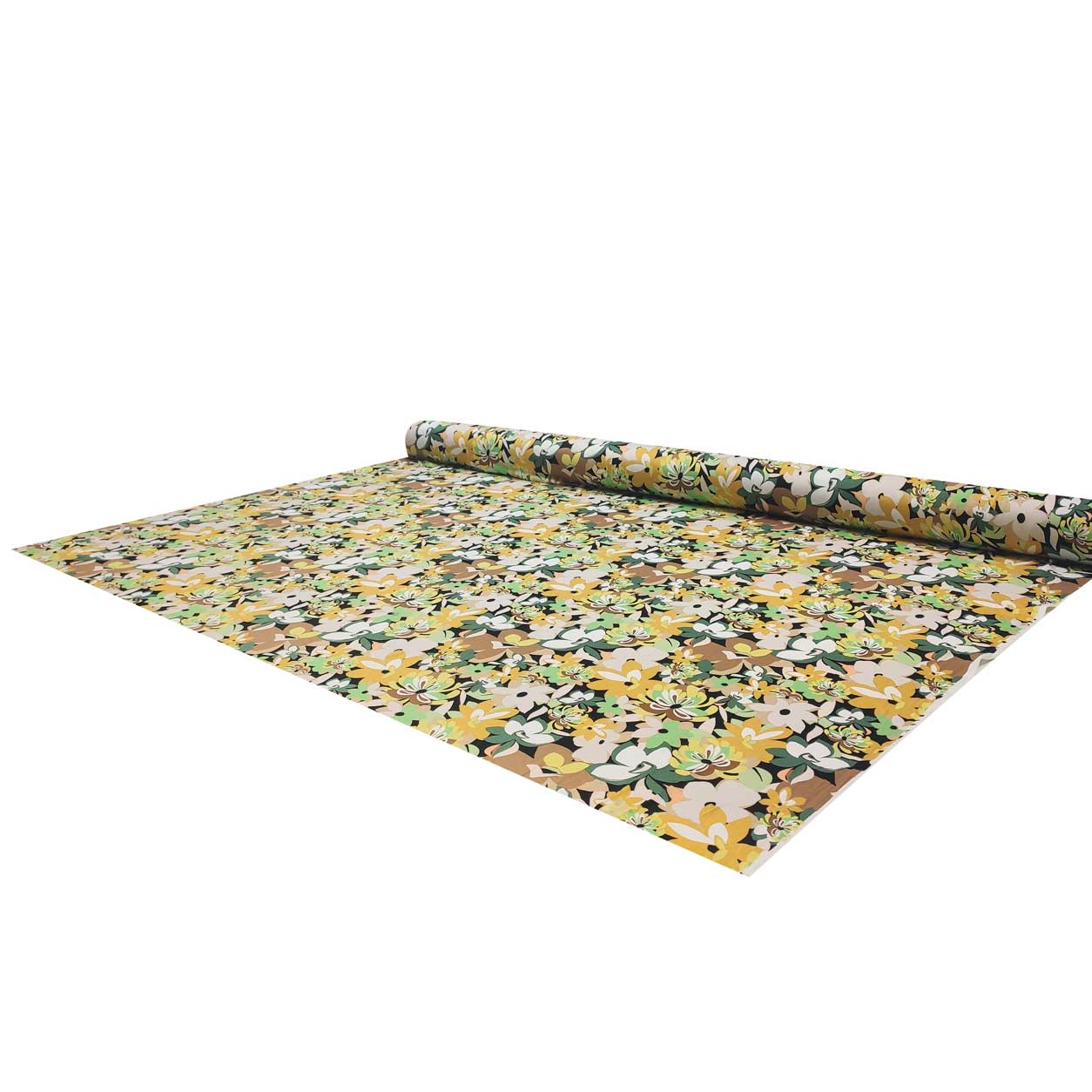 Jersey elasticizzato fiori ocra e verdi