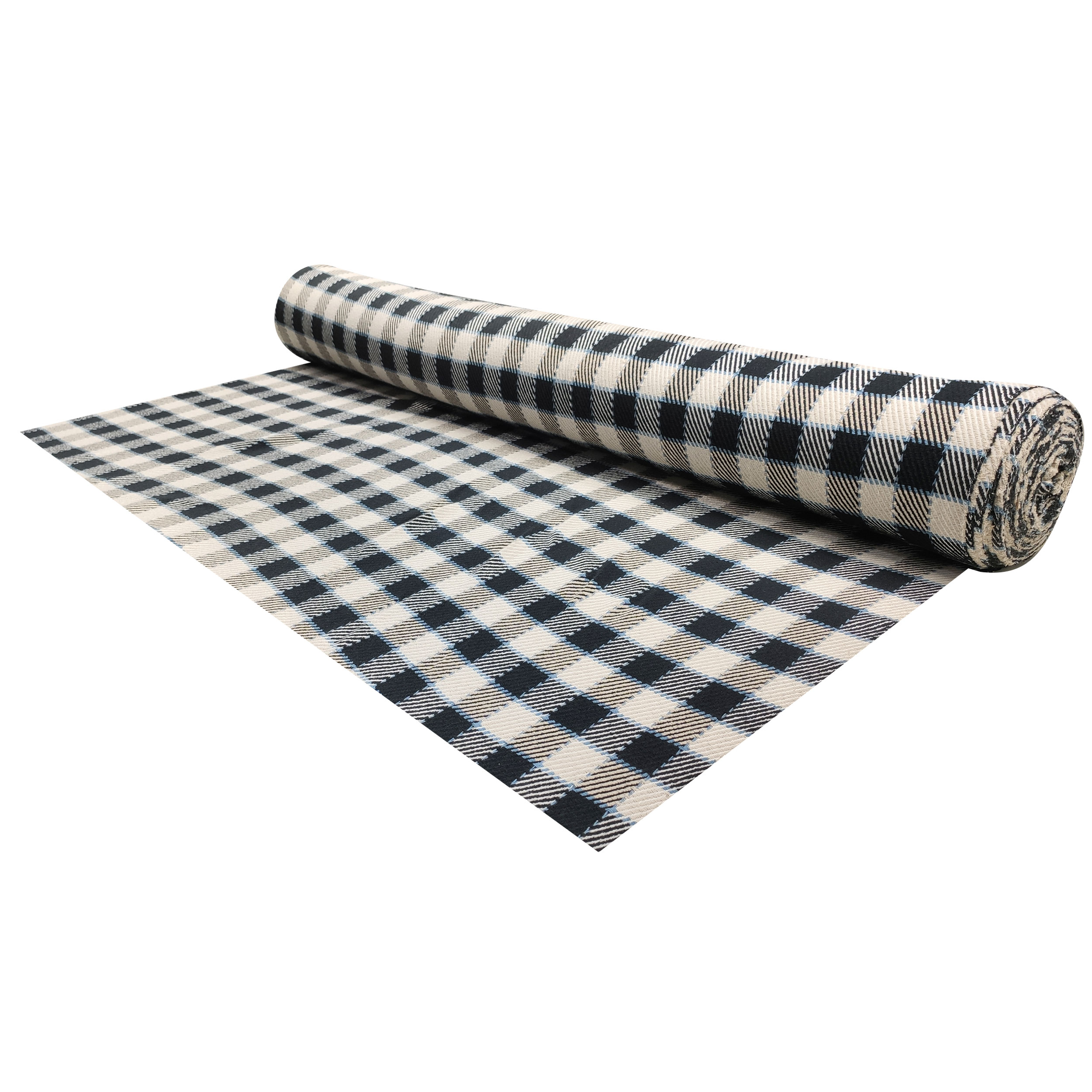 Tessuto Misto Cotone Quadri Panna Nero Azzurro