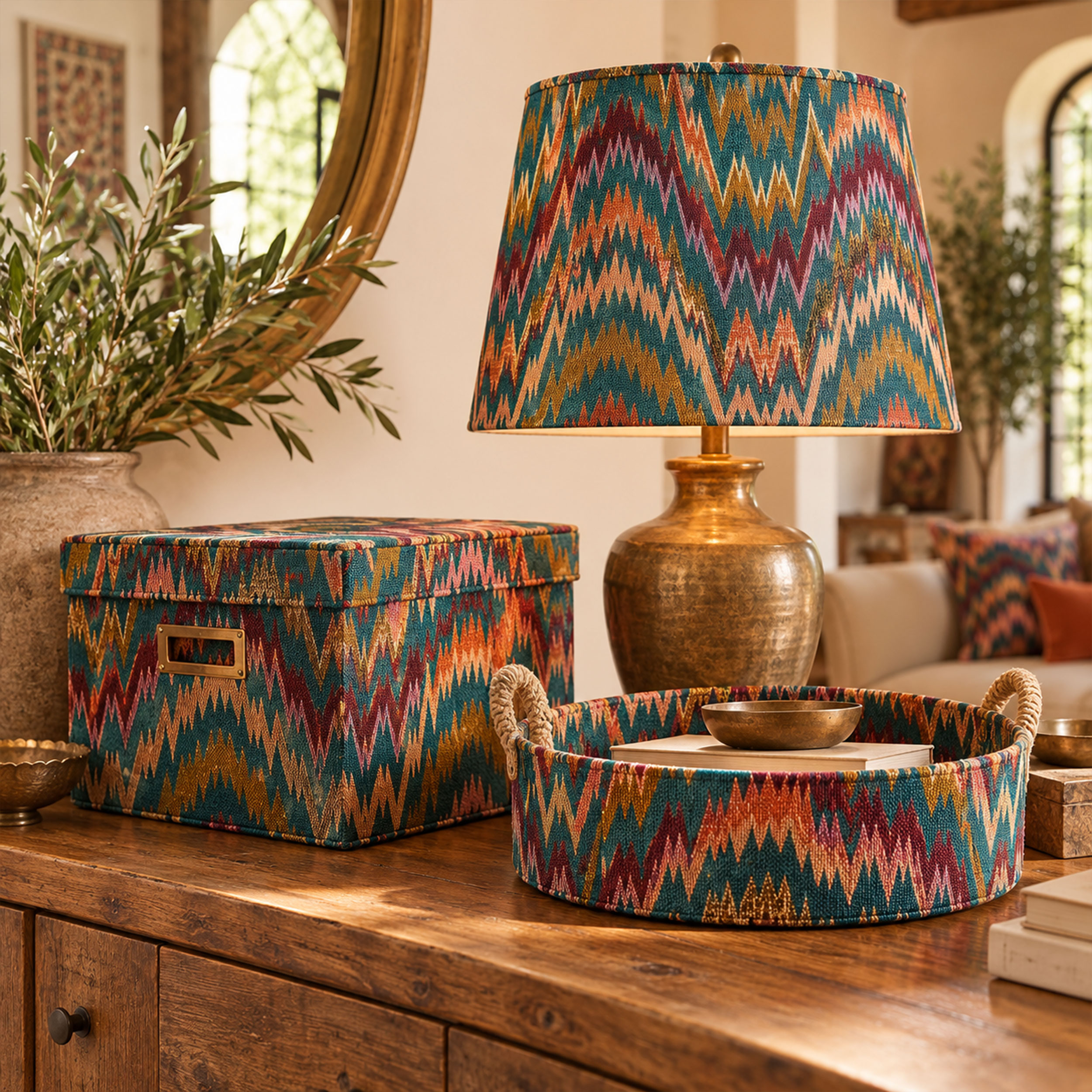 Jacquard Zig Zag Astratto Sfondo Verdone Image