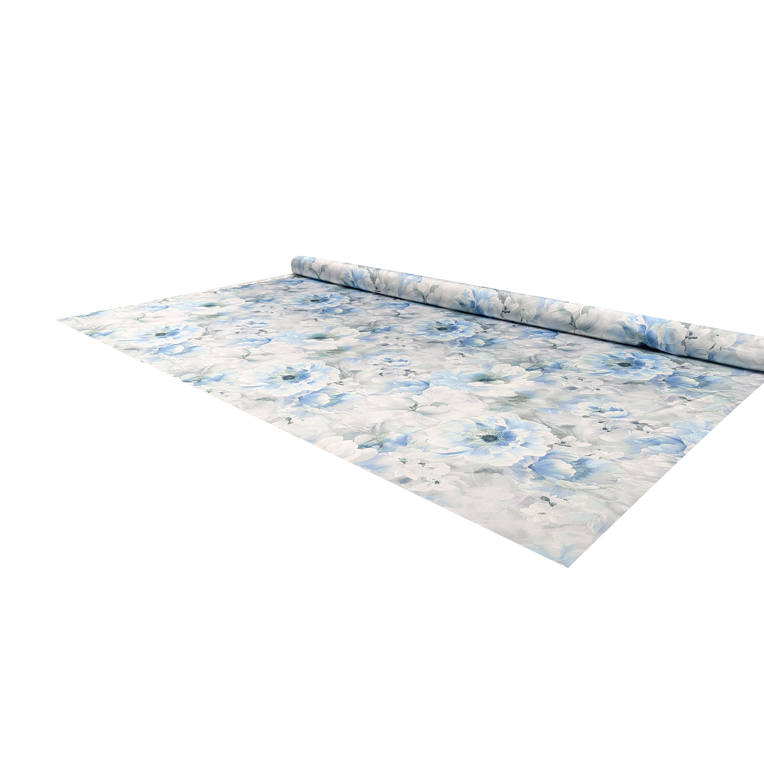 Raso Setato Alta Moda Fiori Azzurri Image