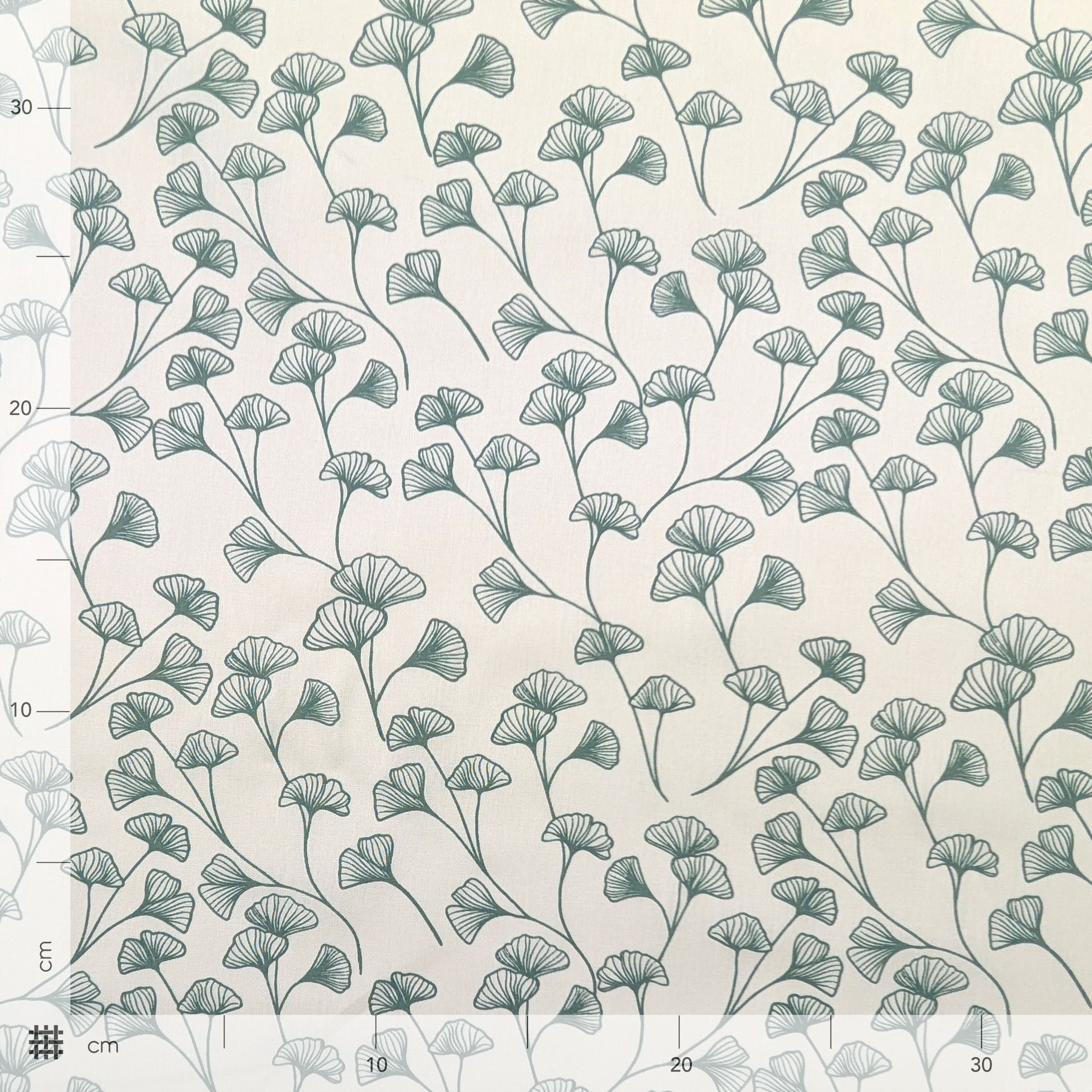 Popeline Cotone Foglie Sfondo Verde Grigio Image