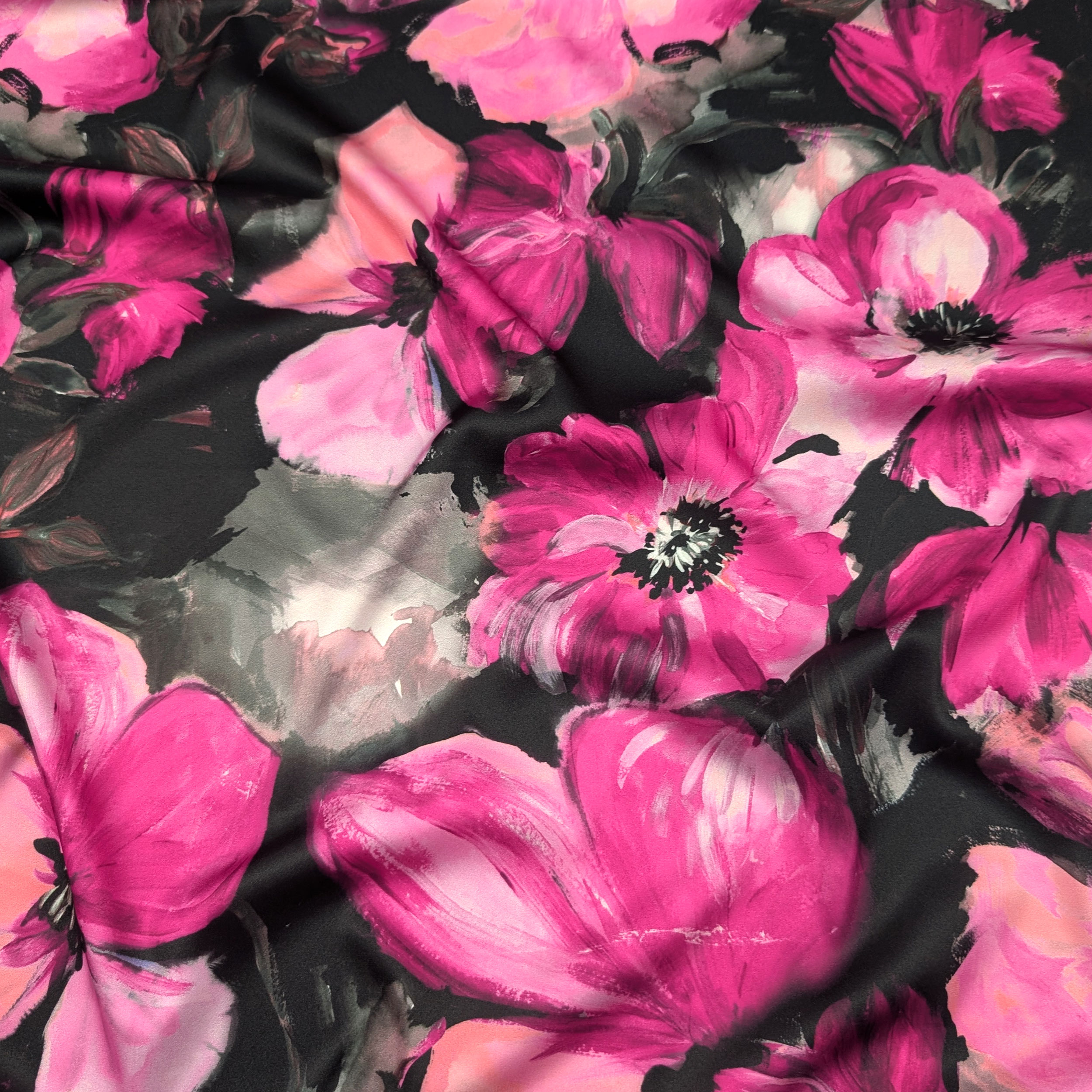 Raso Setato Alta Moda Floreale Acquerellato Fuxia Image