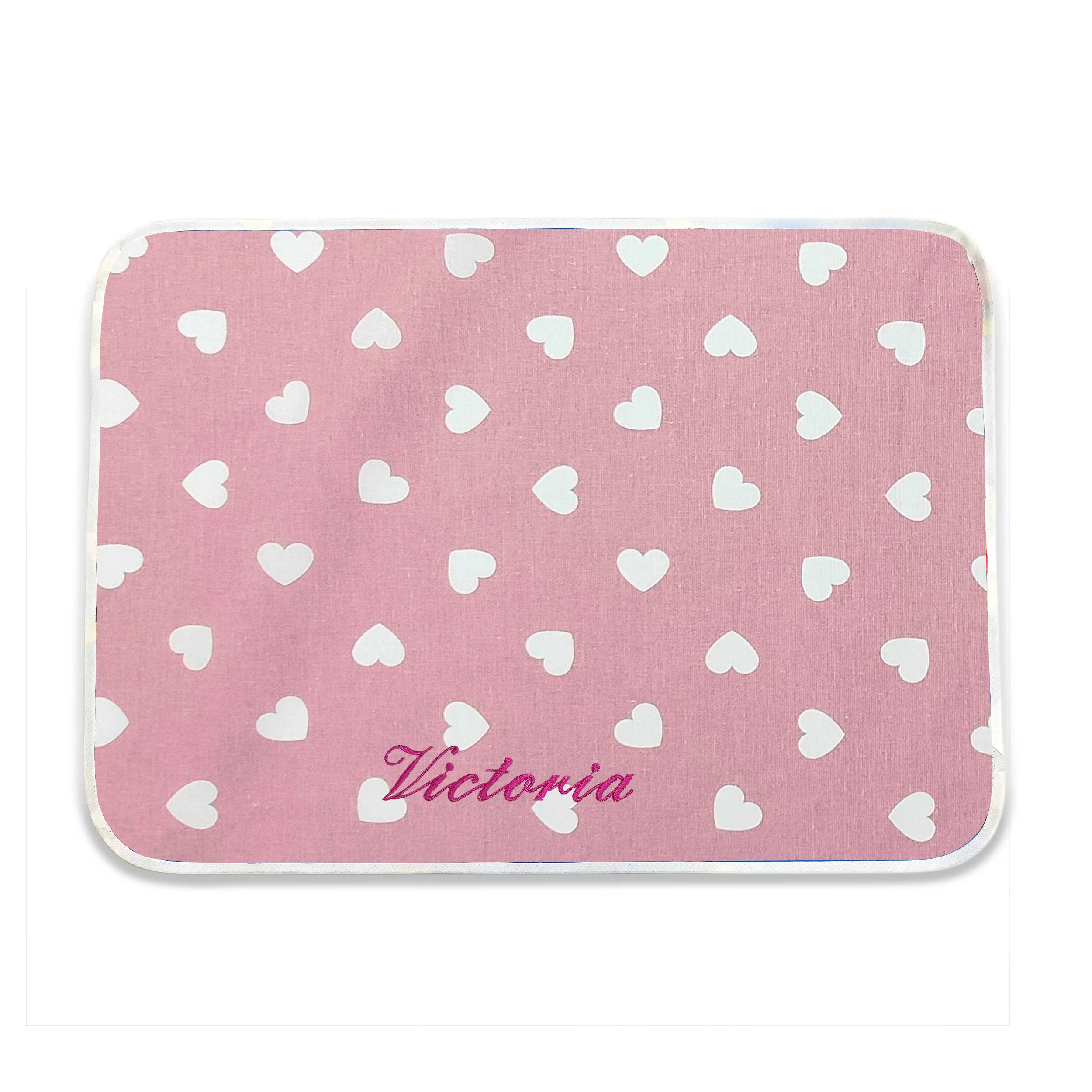 Tovaglietta Cuori Bianchi Sfondo Rosa Antico