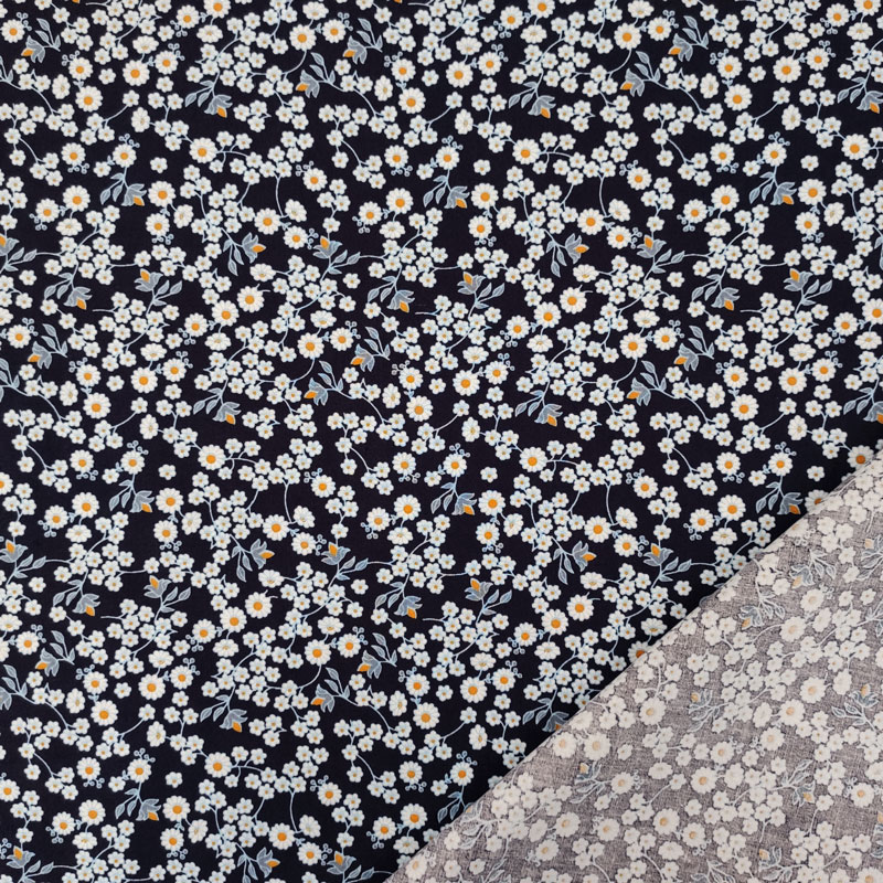 Tessuto Cotone Natural Margherite Sfondo Blu