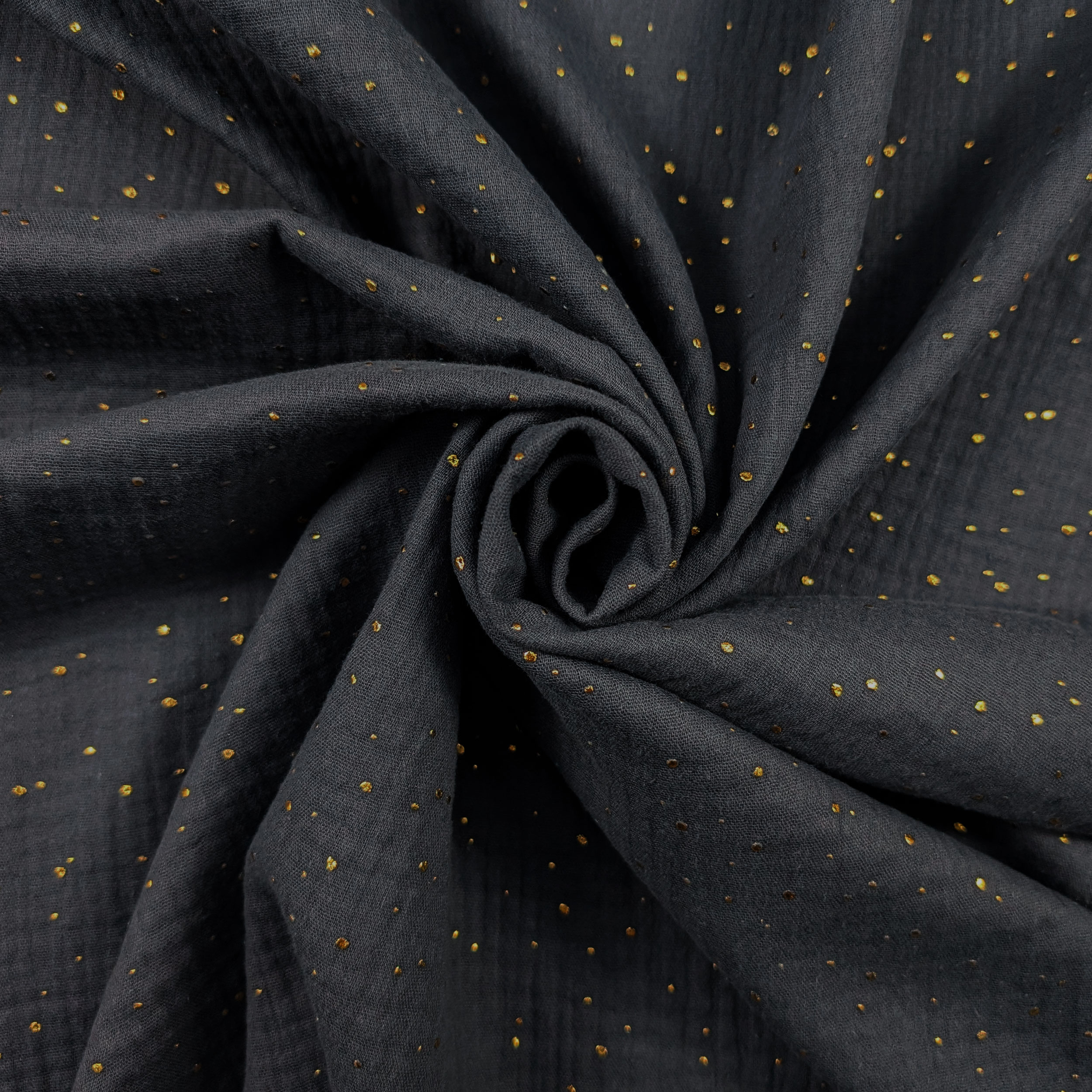 Mussola Cotone Grigio Scuro con Pois Oro Image