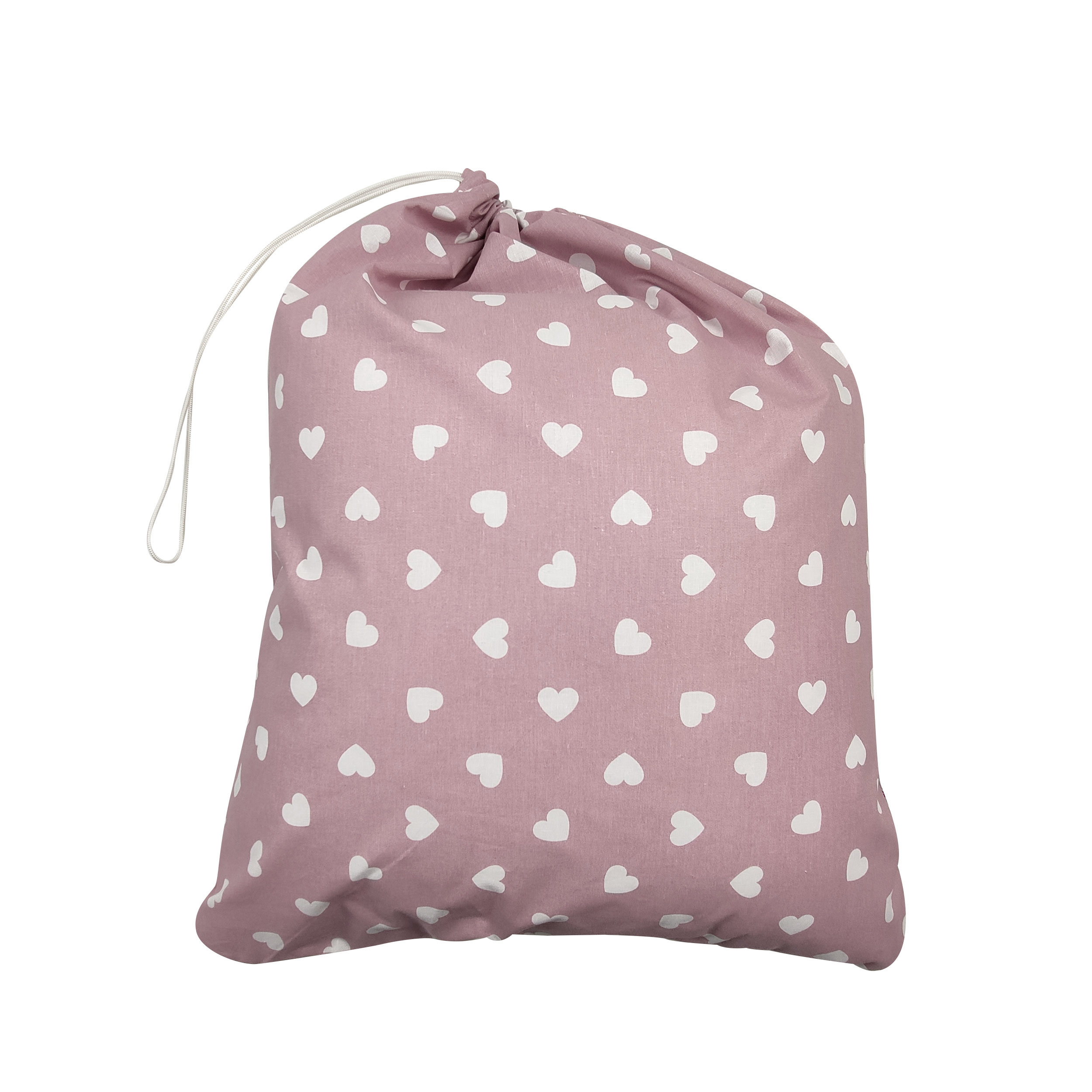 Sacchetto Asilo Cuori Bianchi con Sfondo Rosa Antico