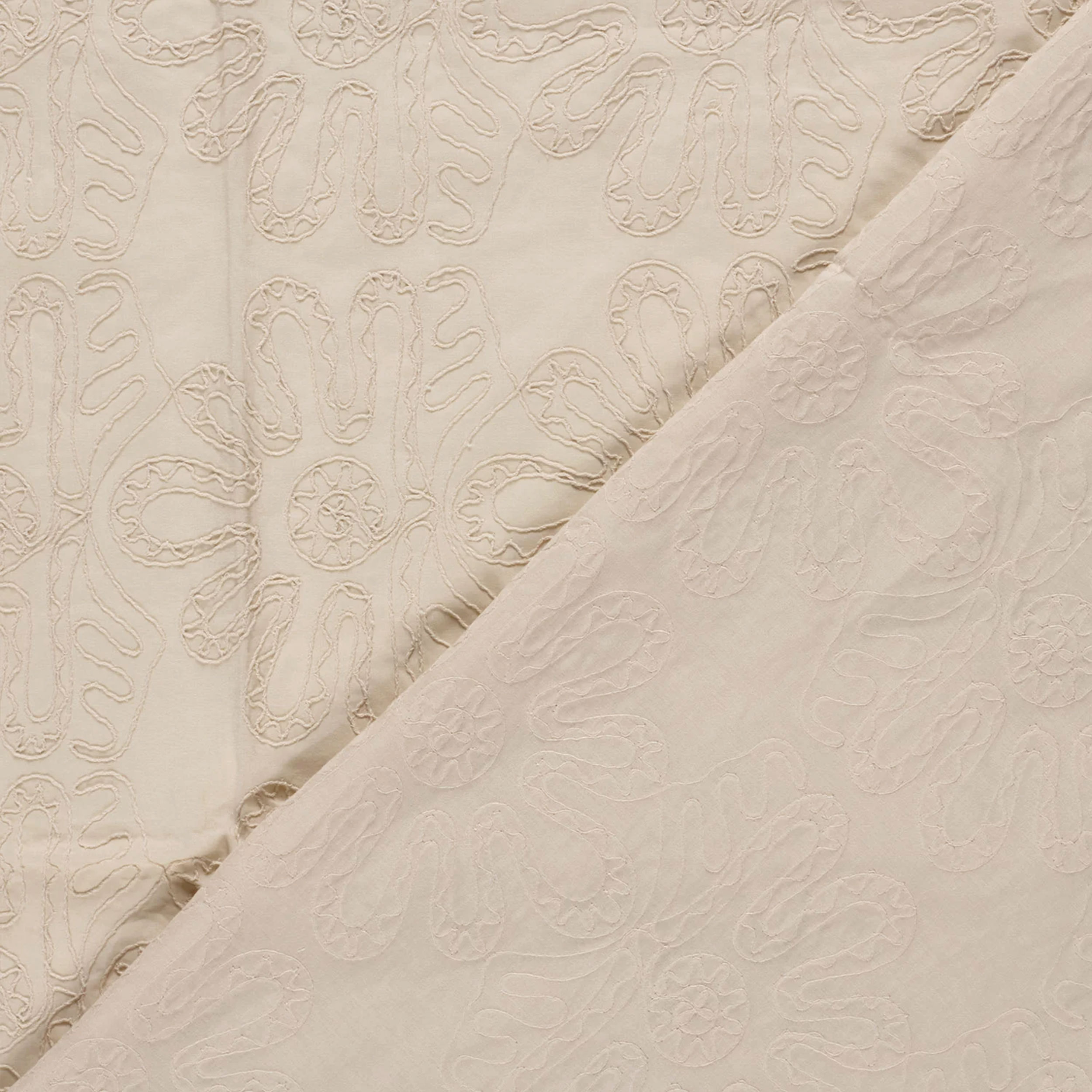 Popeline di Cotone Fantasia Floreale Ricamata Beige Image