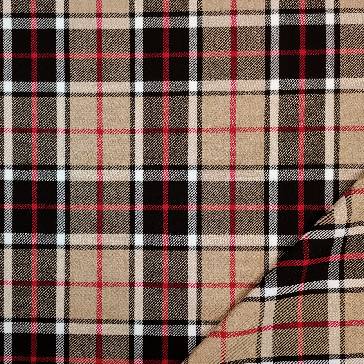 Tessuto Tartan Beige e Rosso Righe Sottili Image