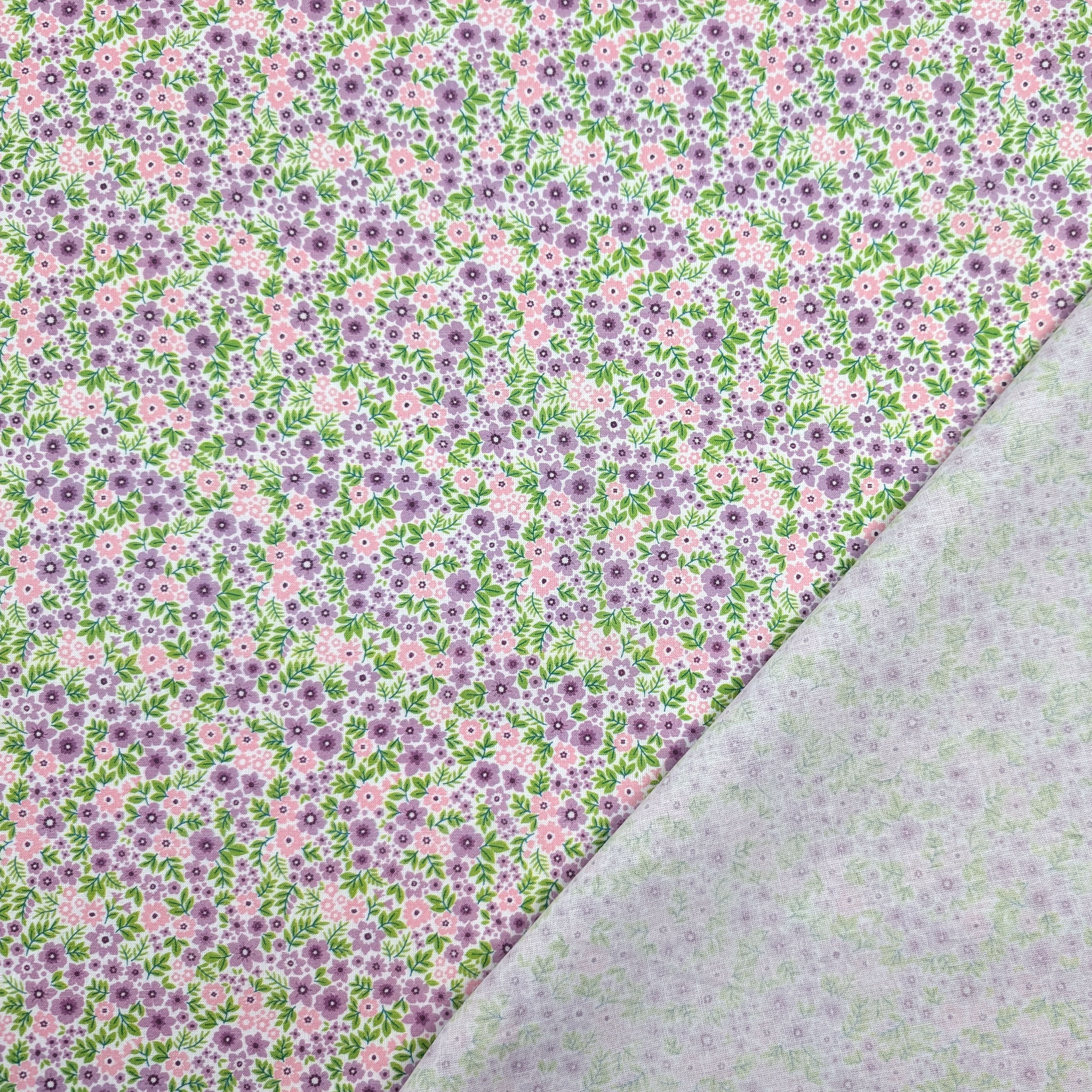 Cotone Percalle con Fiorellini Rosa e Lilla Image