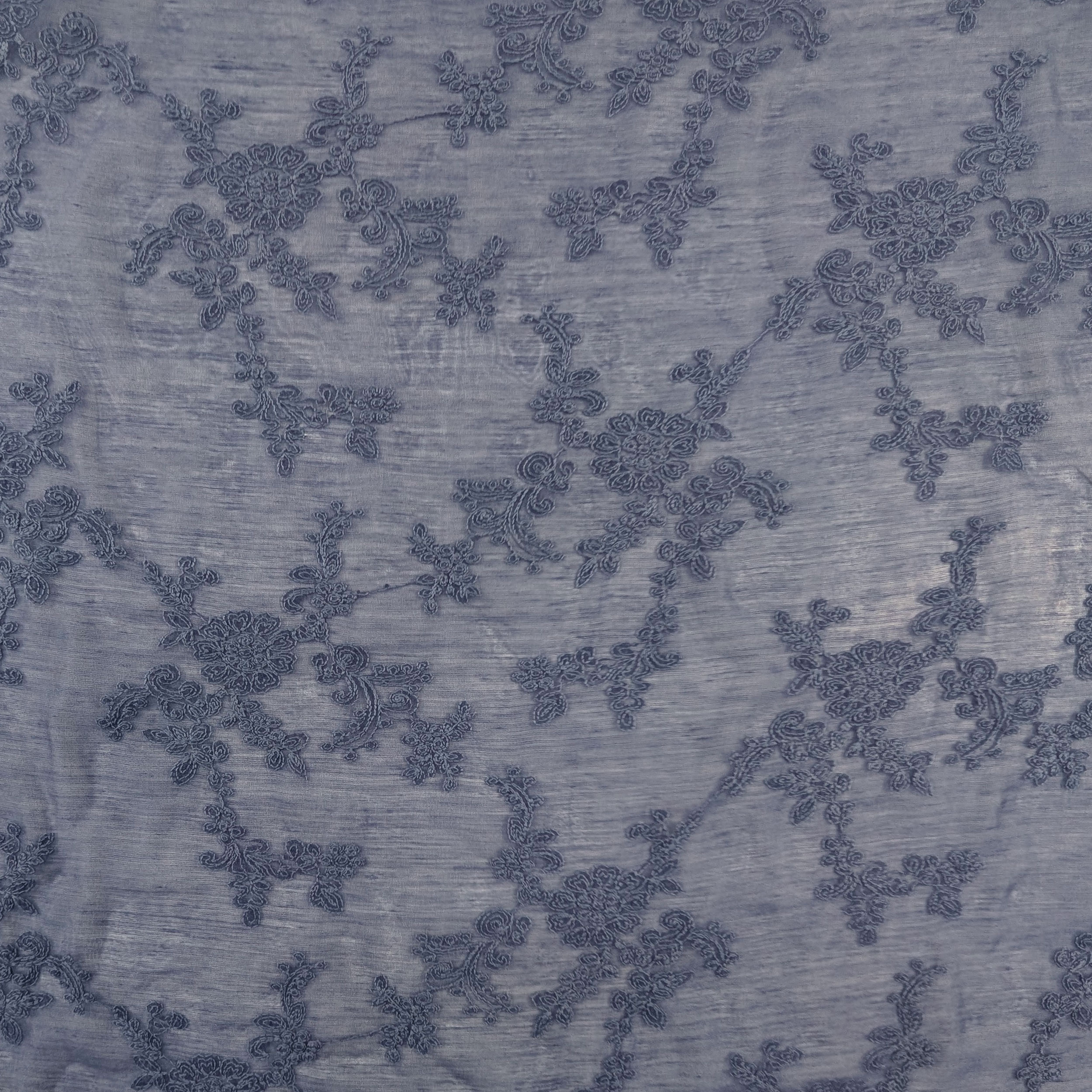 Ritaglio Mussola Ricamata Blu Fiori 80x135 cm Image