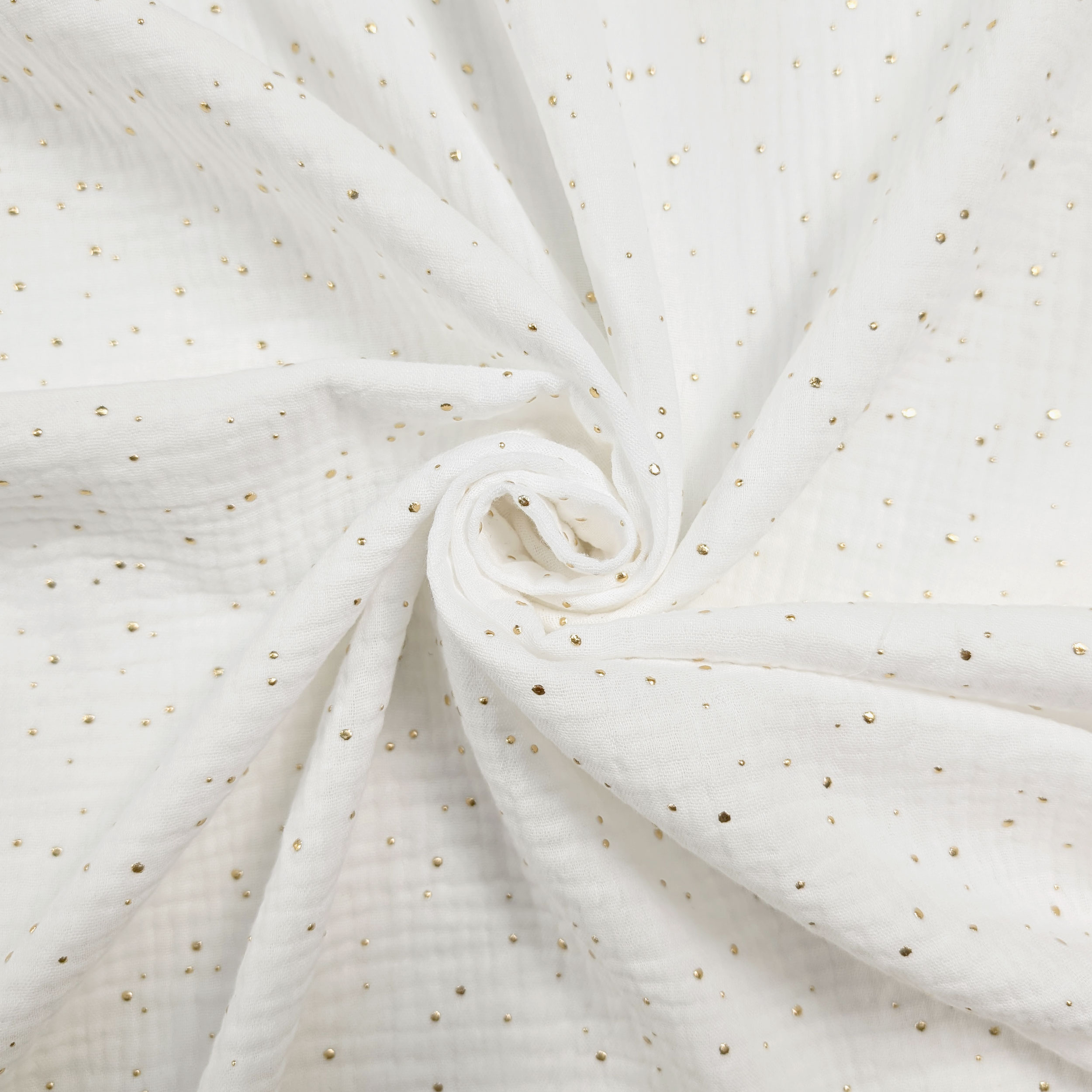 Mussola Cotone Bianco Latte con Pois Oro Image