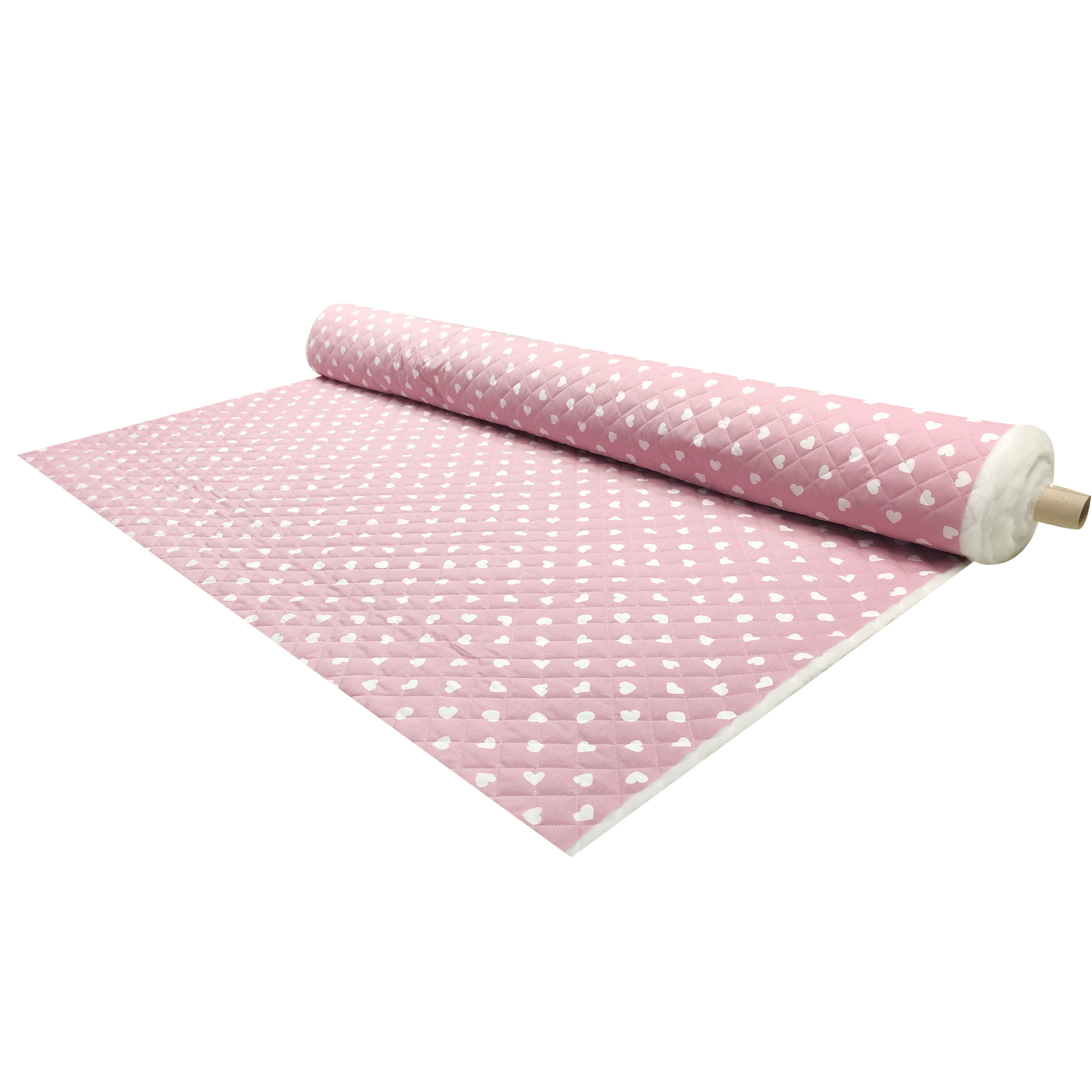 Tessuto Trapuntato Cuori Sfondo Rosa