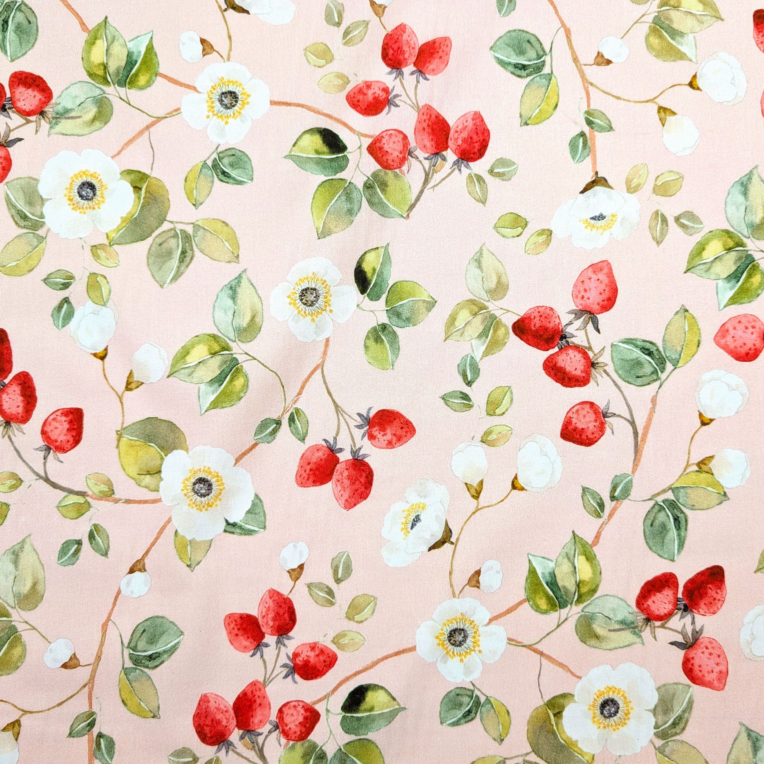 Tessuto Cotone Fiori e Fragole Image