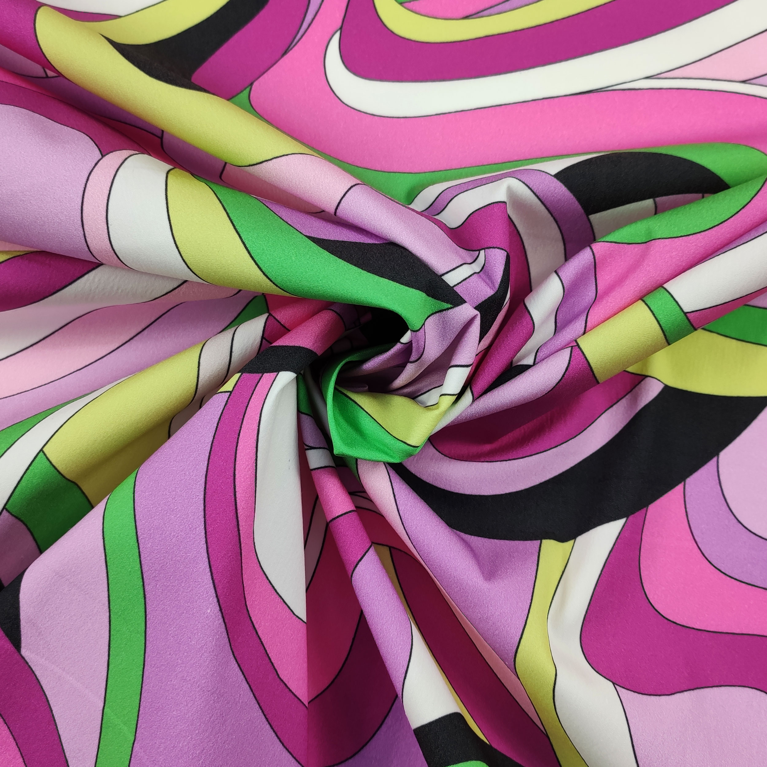 Cotone Elasticizzato Fantasia Optical Rosa Verde