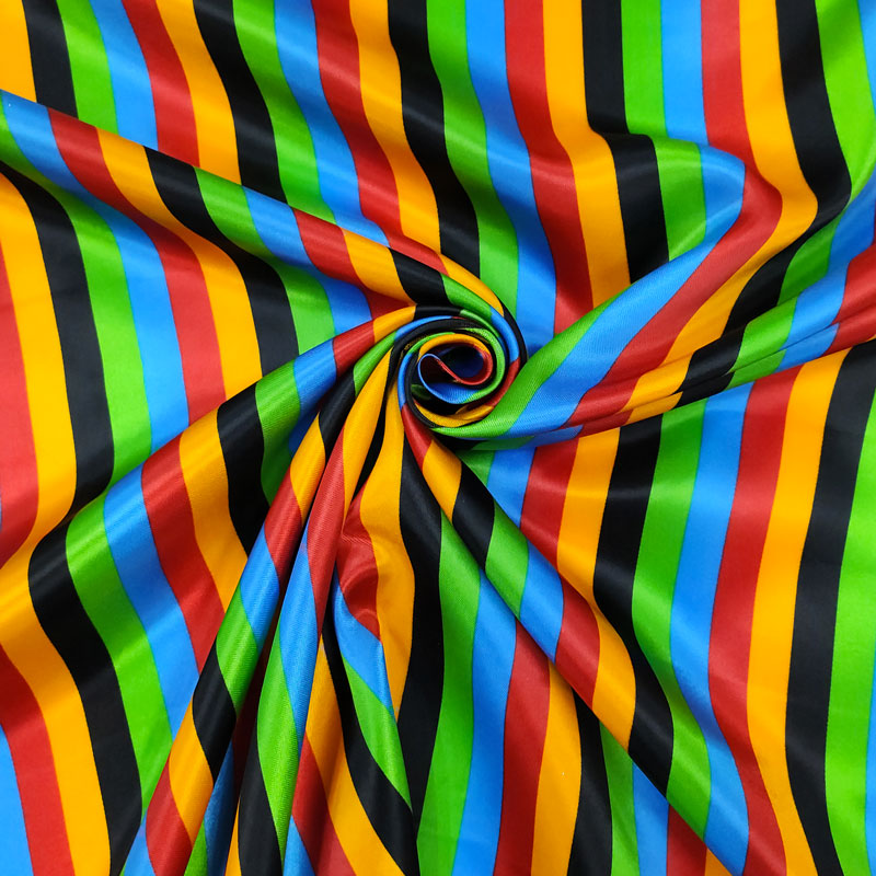 Tessuto Raso Carnevale Righe Multicolor Image