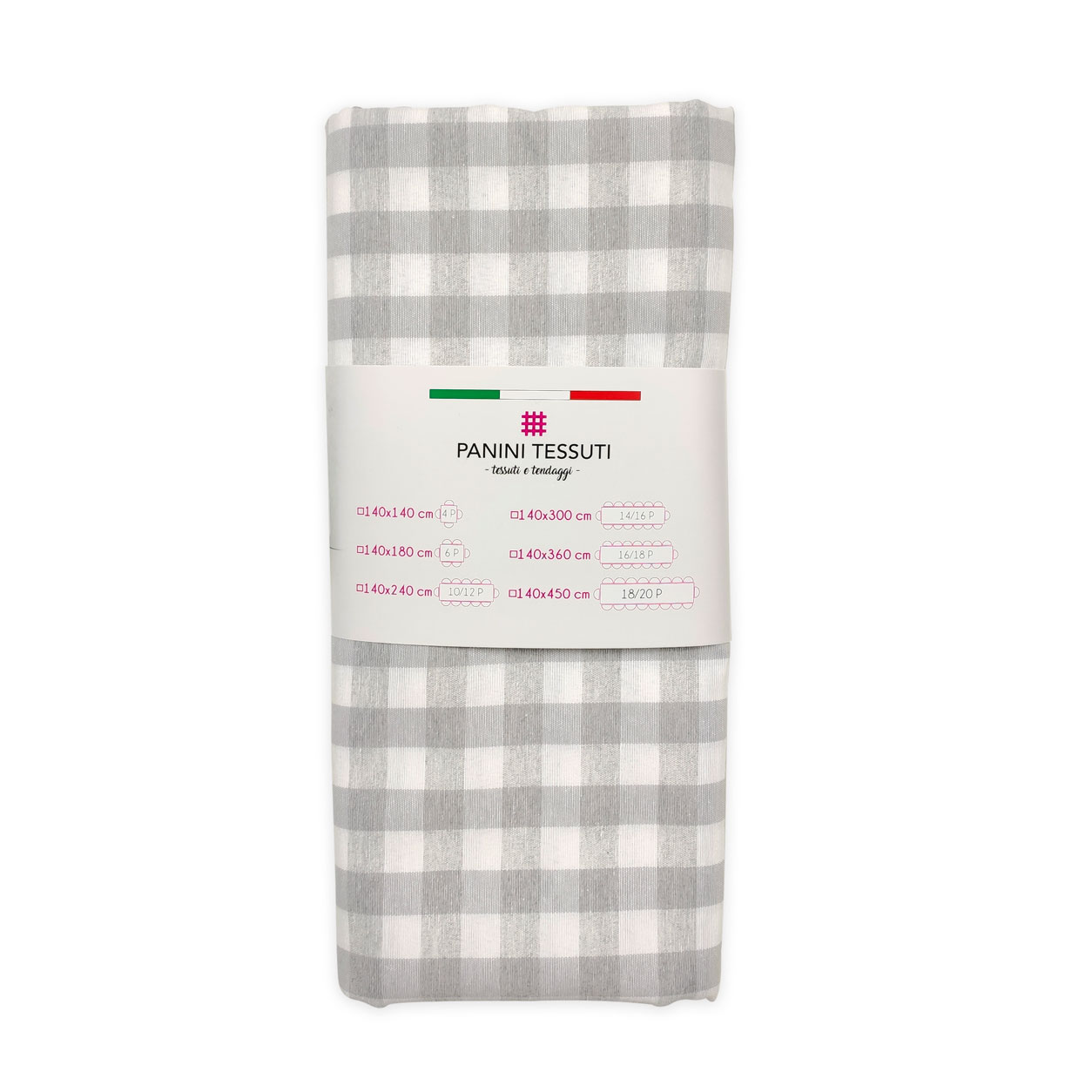 Tovaglia Confezionata Panini Tessuti Tinto in Filo Quadro Medio Grigio