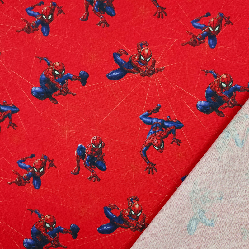  Ritaglio Tessuto Cotone Marvel Spiderman con Ragnatela 50x140 cm