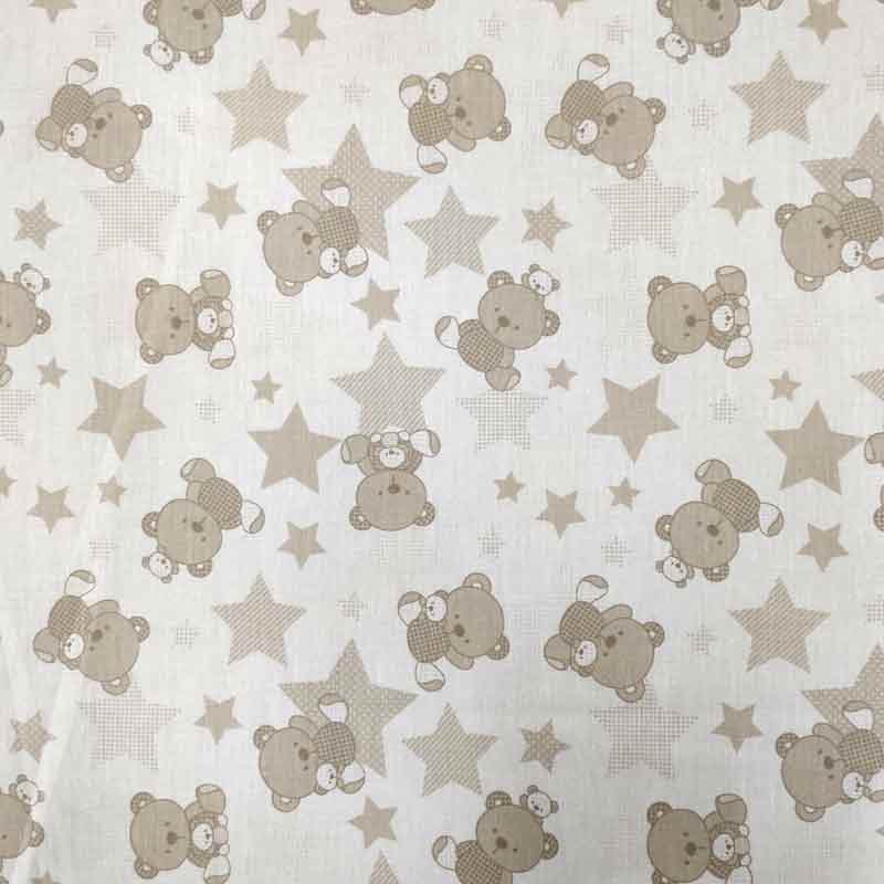 Rasatello Cotone Orsetti e Stelle Beige