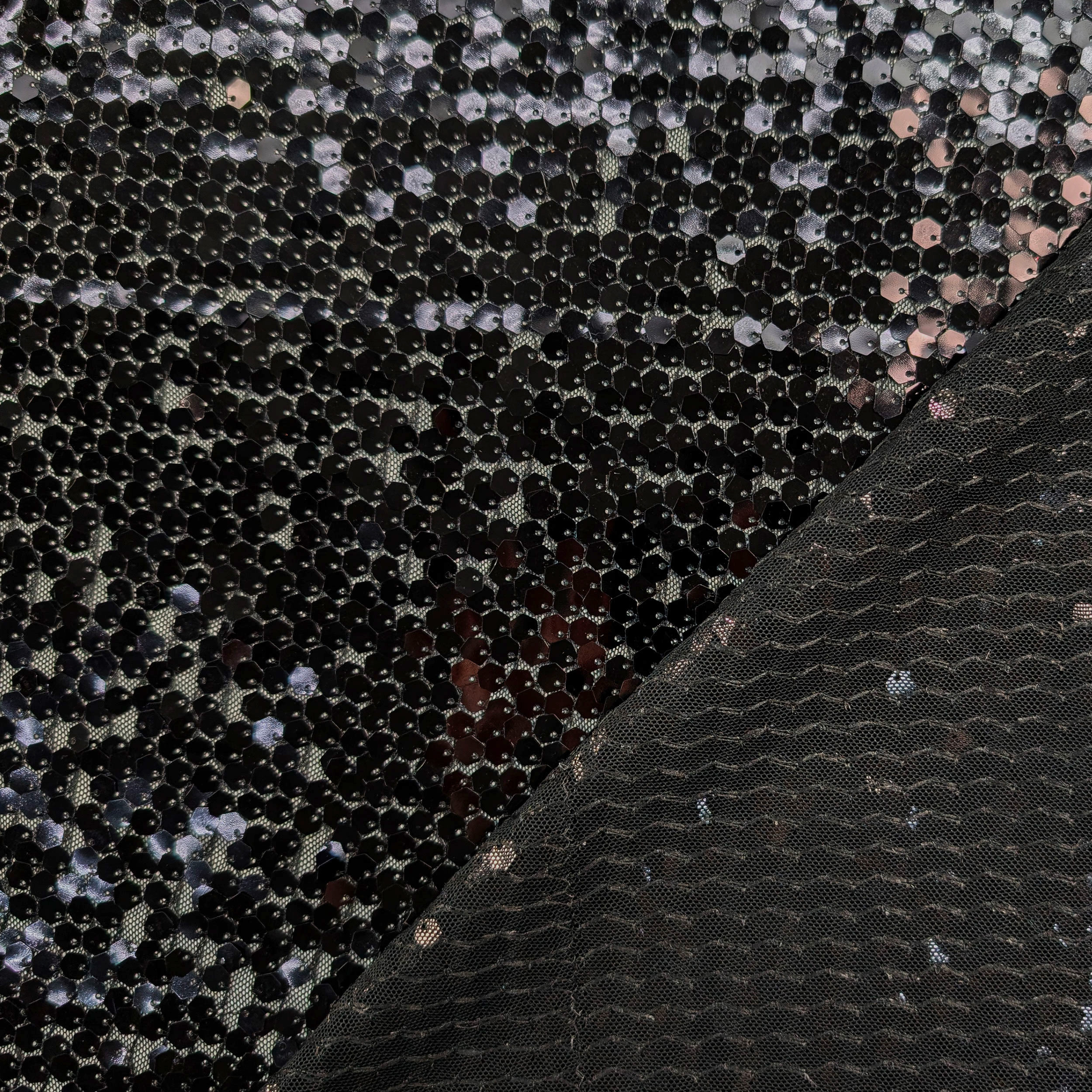 Tessuto Paillettes Esagono Nero Image