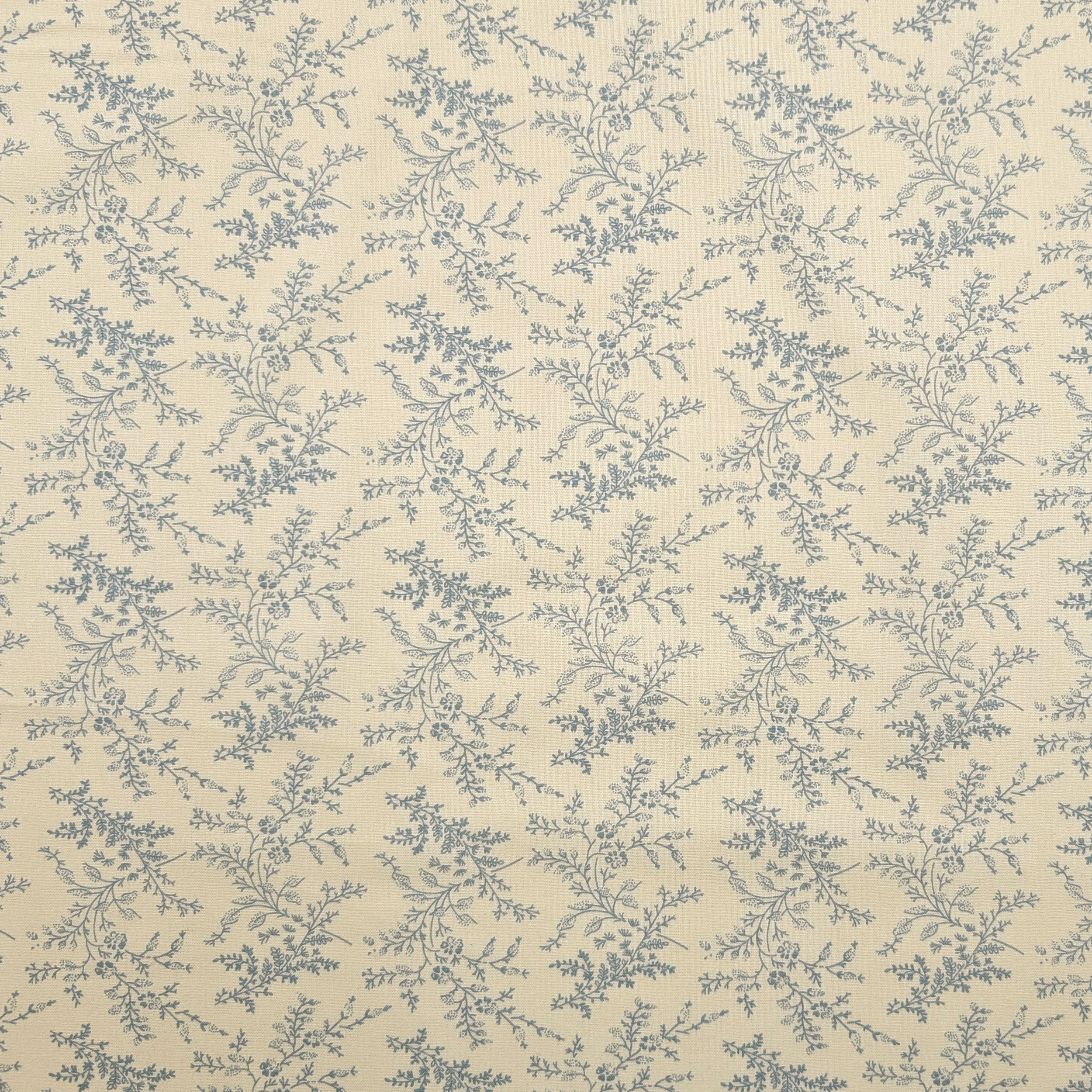 Popeline Cotone Stampa Vintage Rami e Fiori Azzurri Image