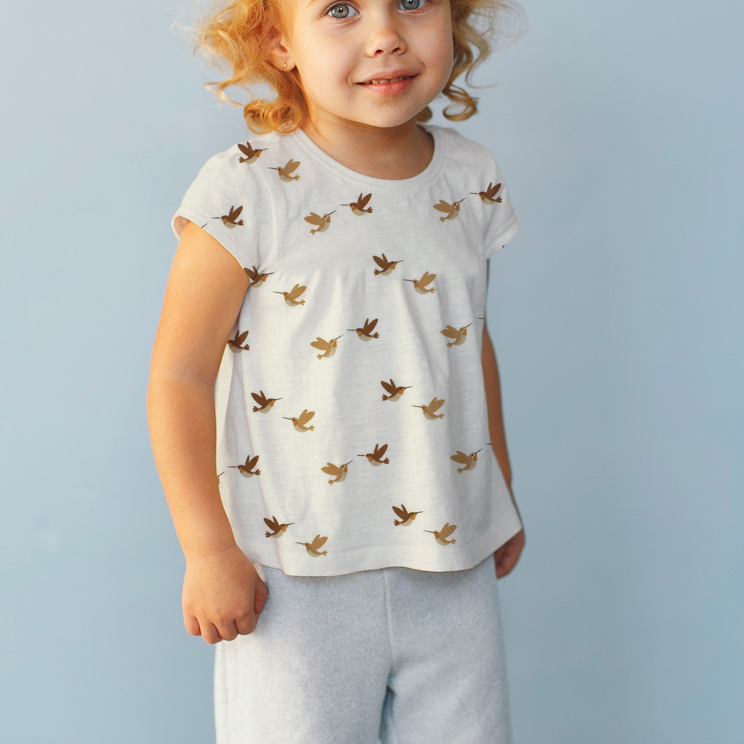 Mussola di Cotone Oeko-tex Colibrì Sfondo Bianco