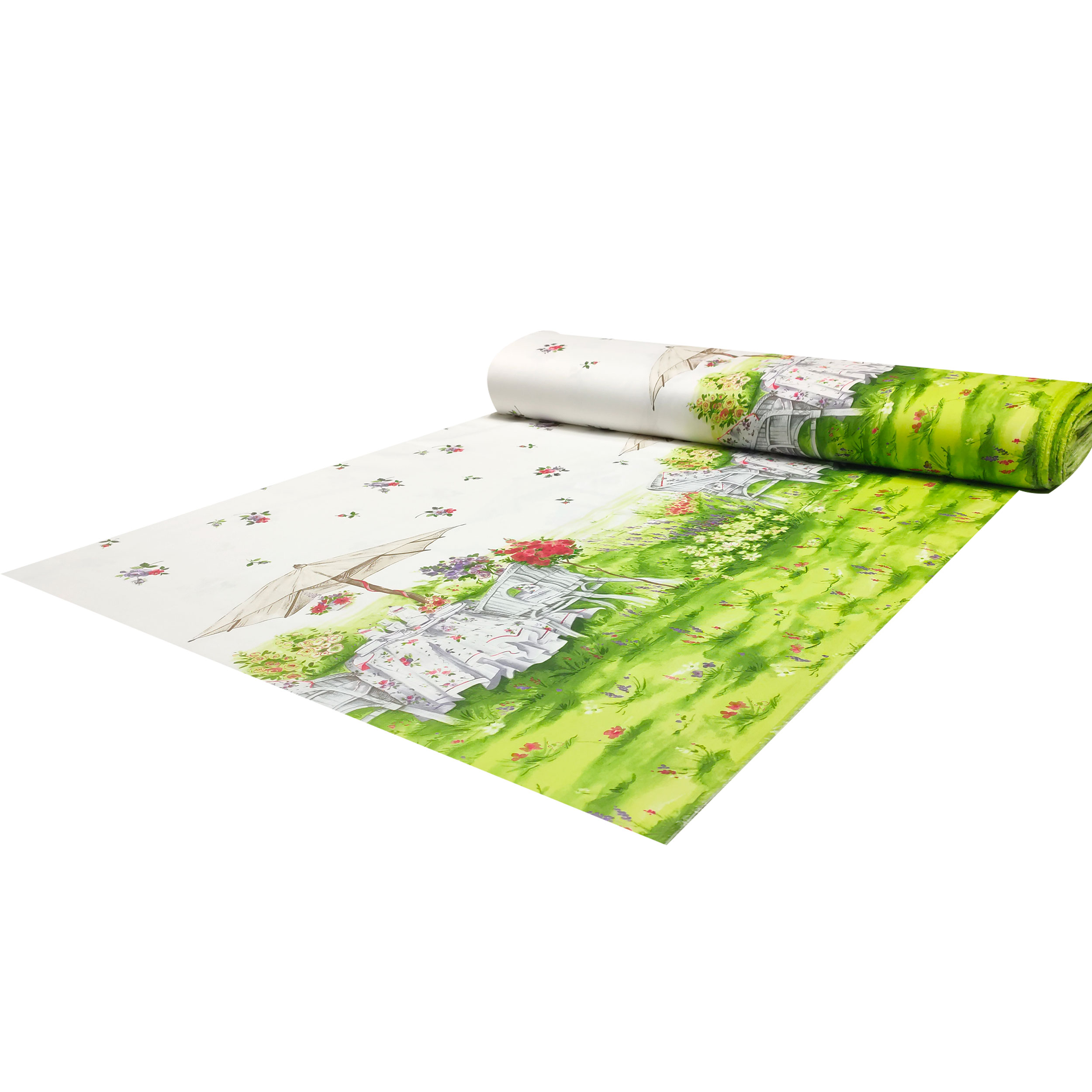 Tessuto per Tovaglia in Cotone con Bordo Giardino in Fiore