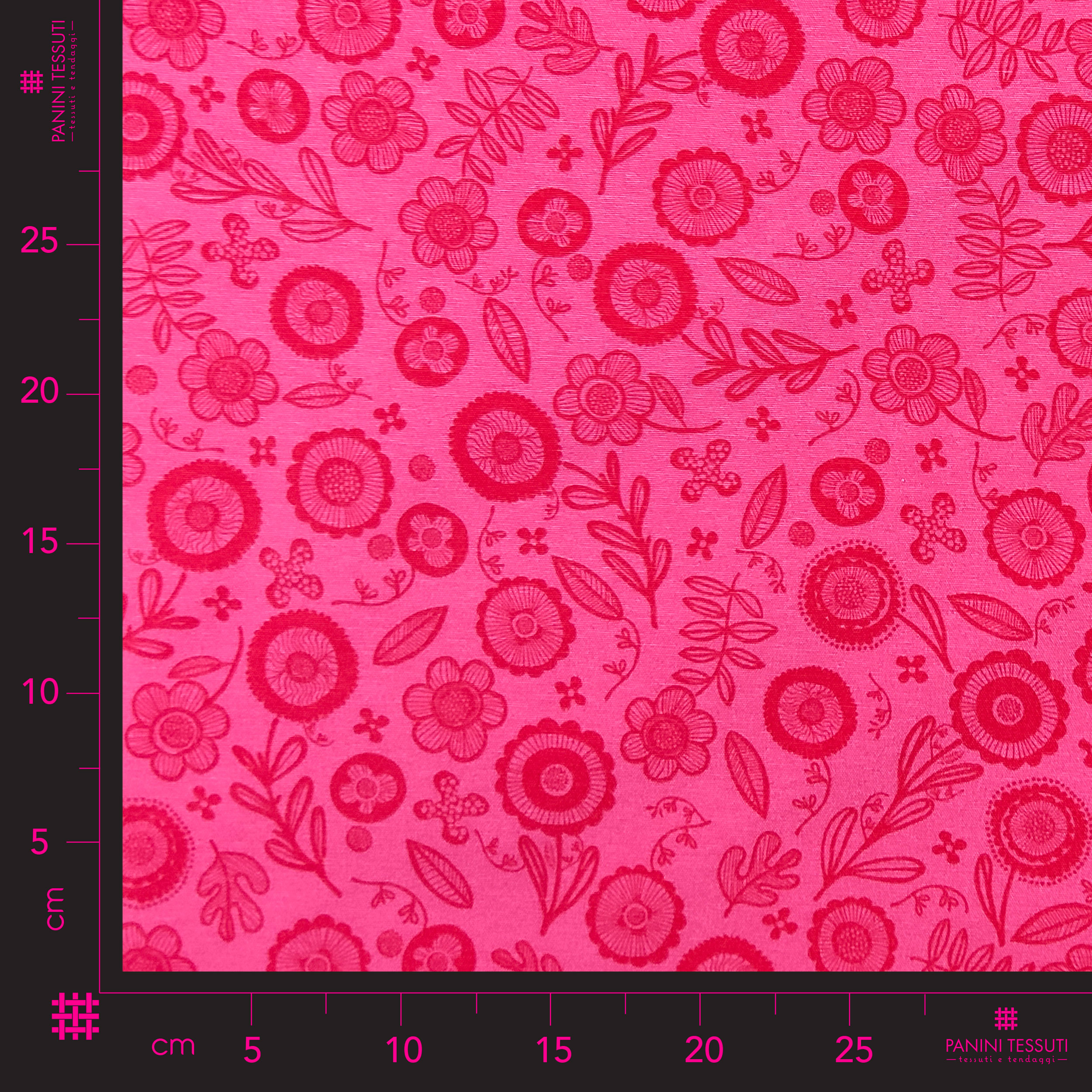 Tessuto Misto Cotone Fantasia Fiori Disegnati Fuxia