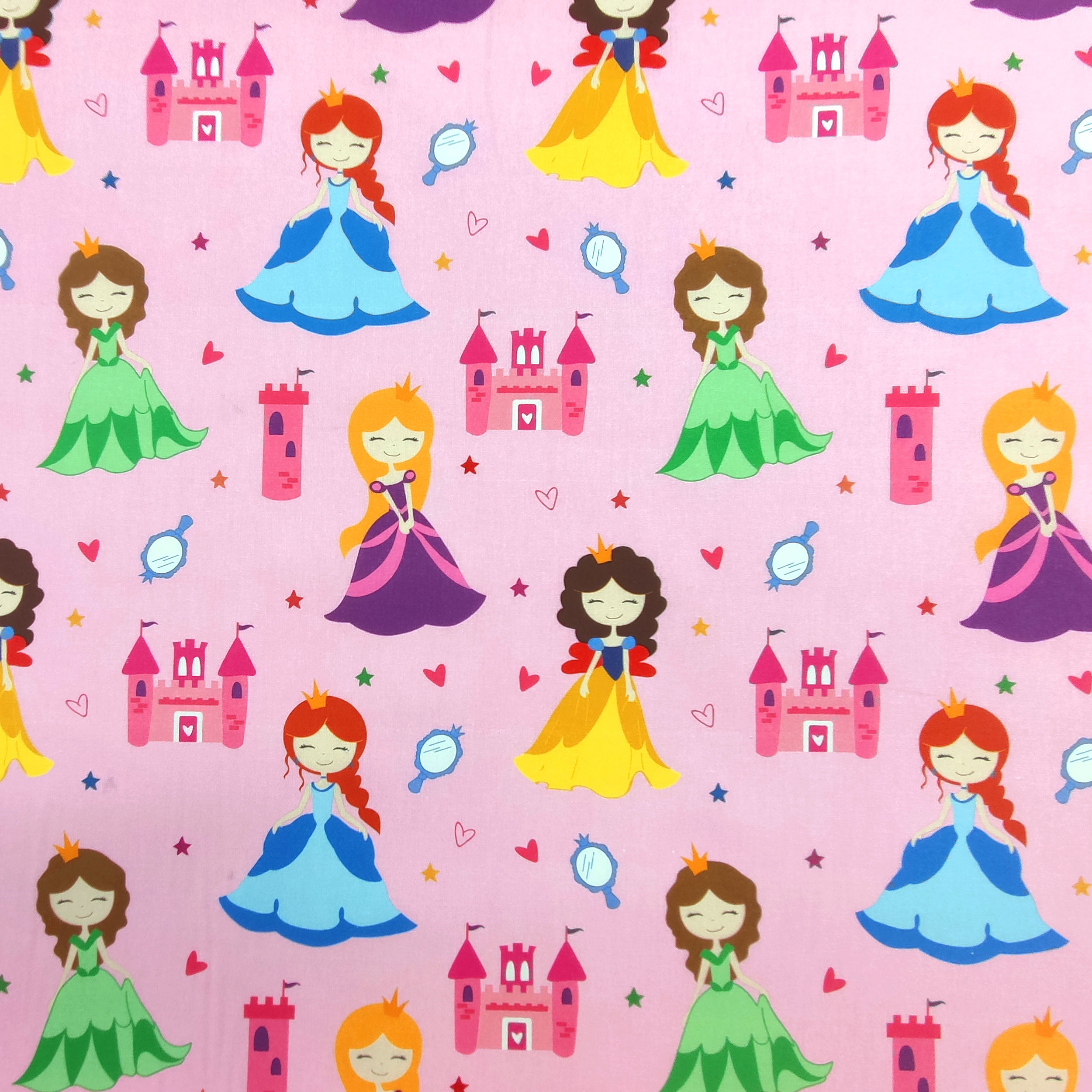 Tessuto Cotone Principesse Grandi Sfondo Rosa