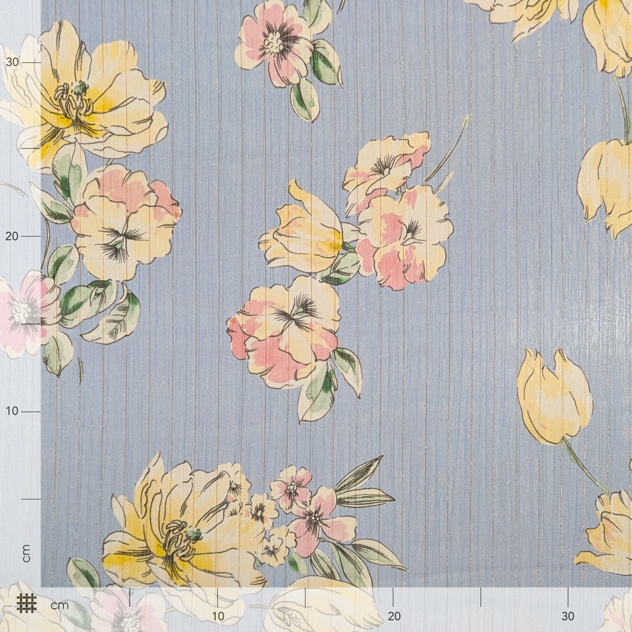 Chiffon Lurex Fiori e Righe Sfondo Celeste Image