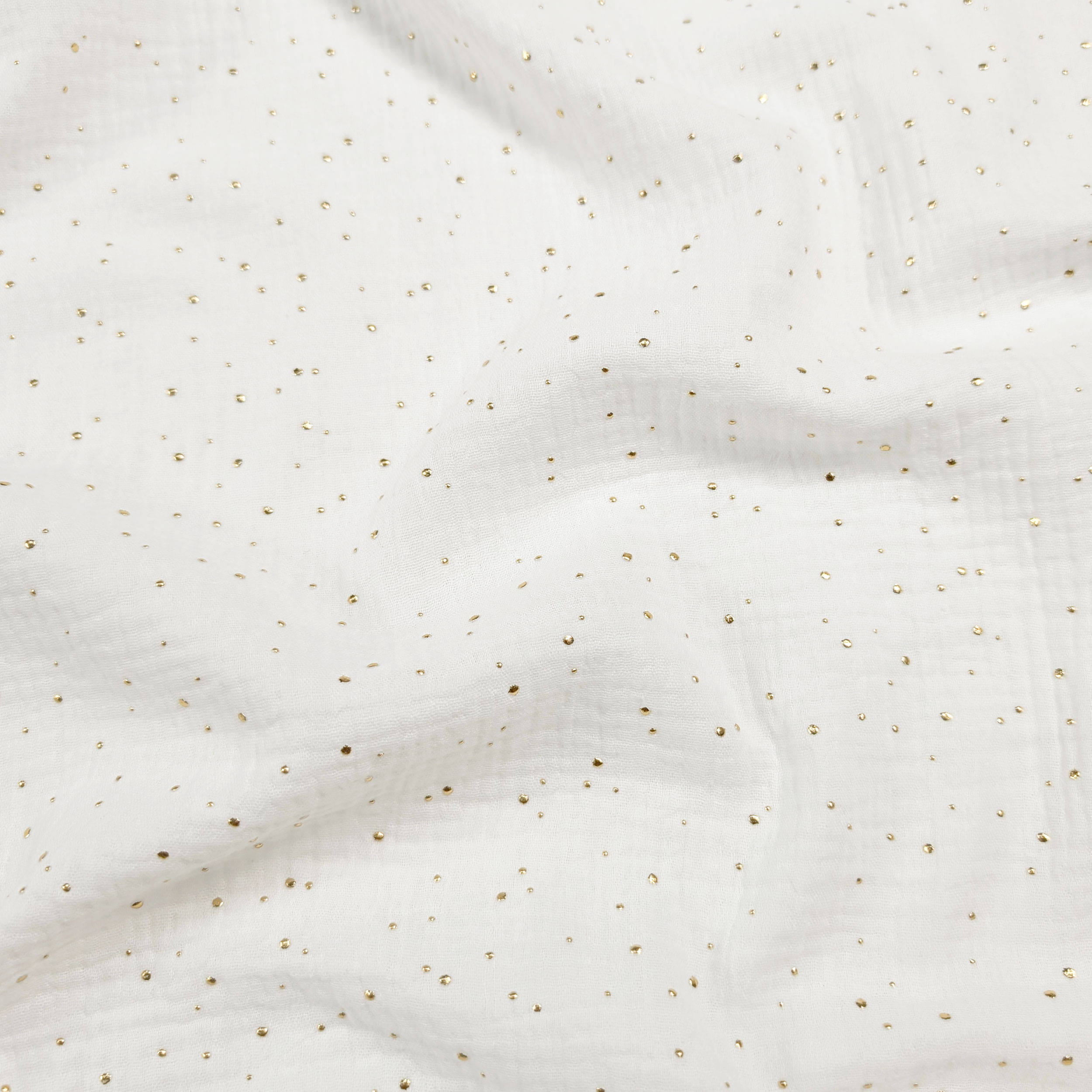 Mussola Cotone Bianco Latte con Pois Oro Image