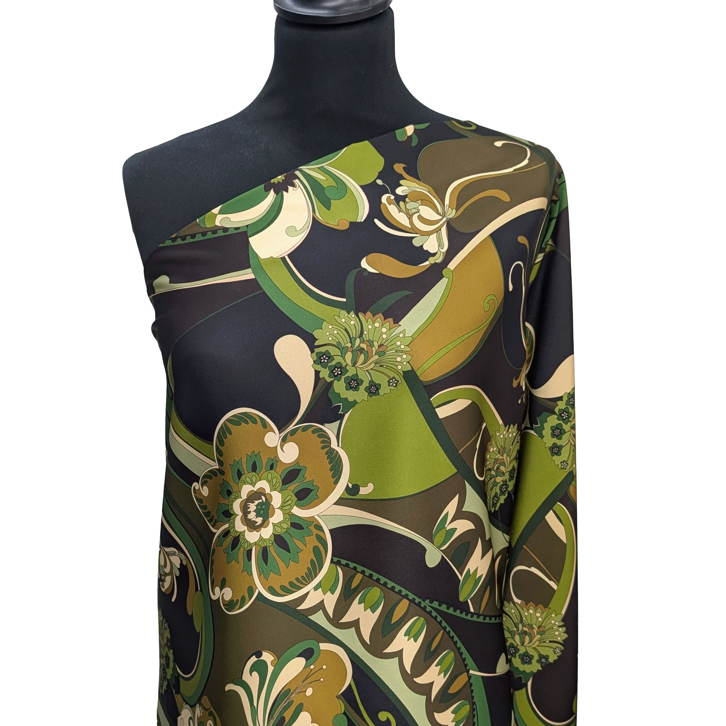 Raso Setato Alta Moda Fiori Astratti Verdi Image