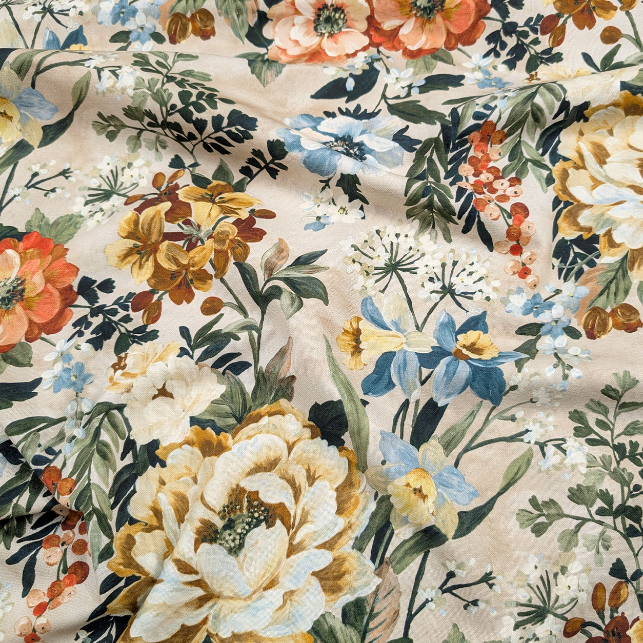 Panama Cotone Fiori Sfondo Beige H 280 cm Image