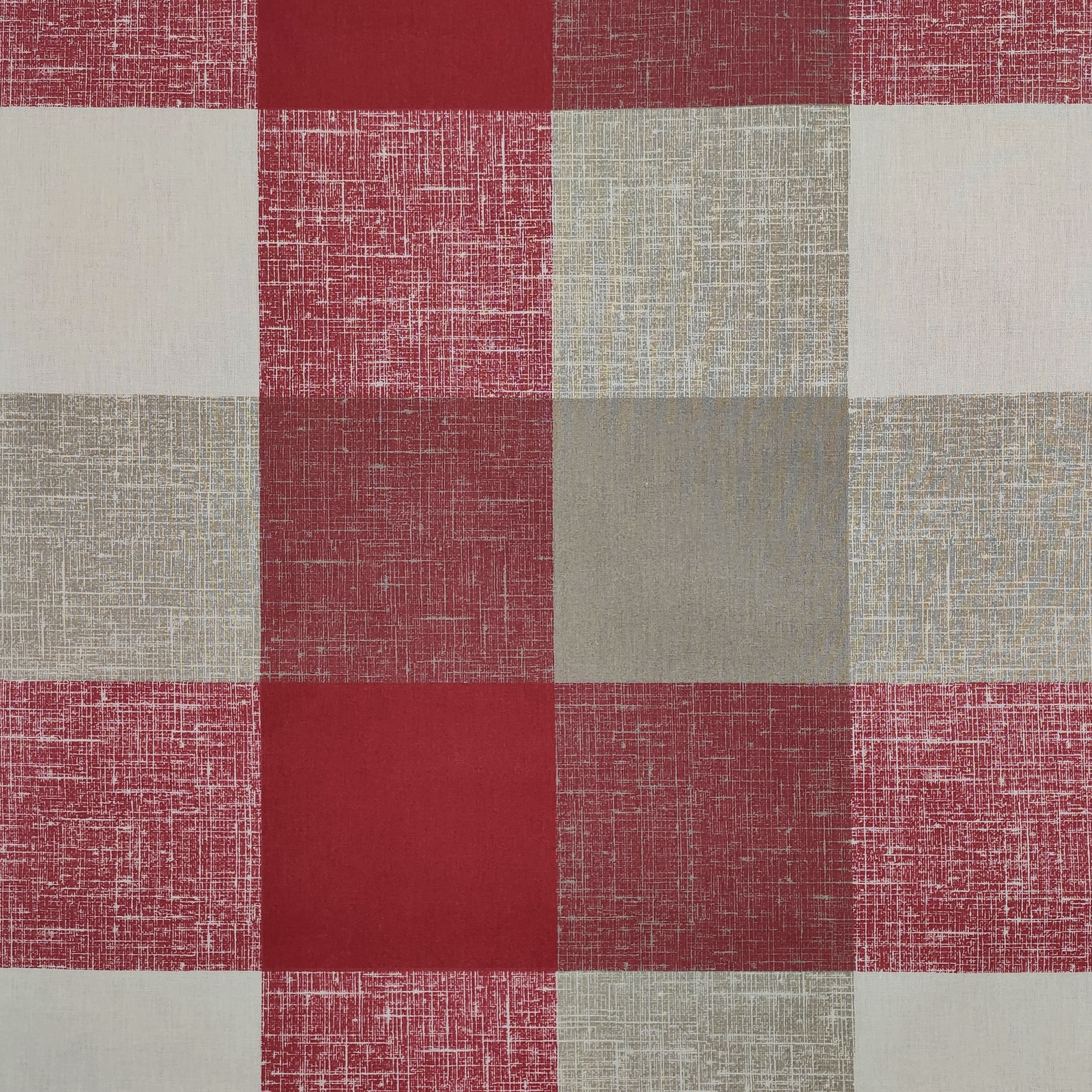 Tessuto Cotone Quadri Rossi e Beige